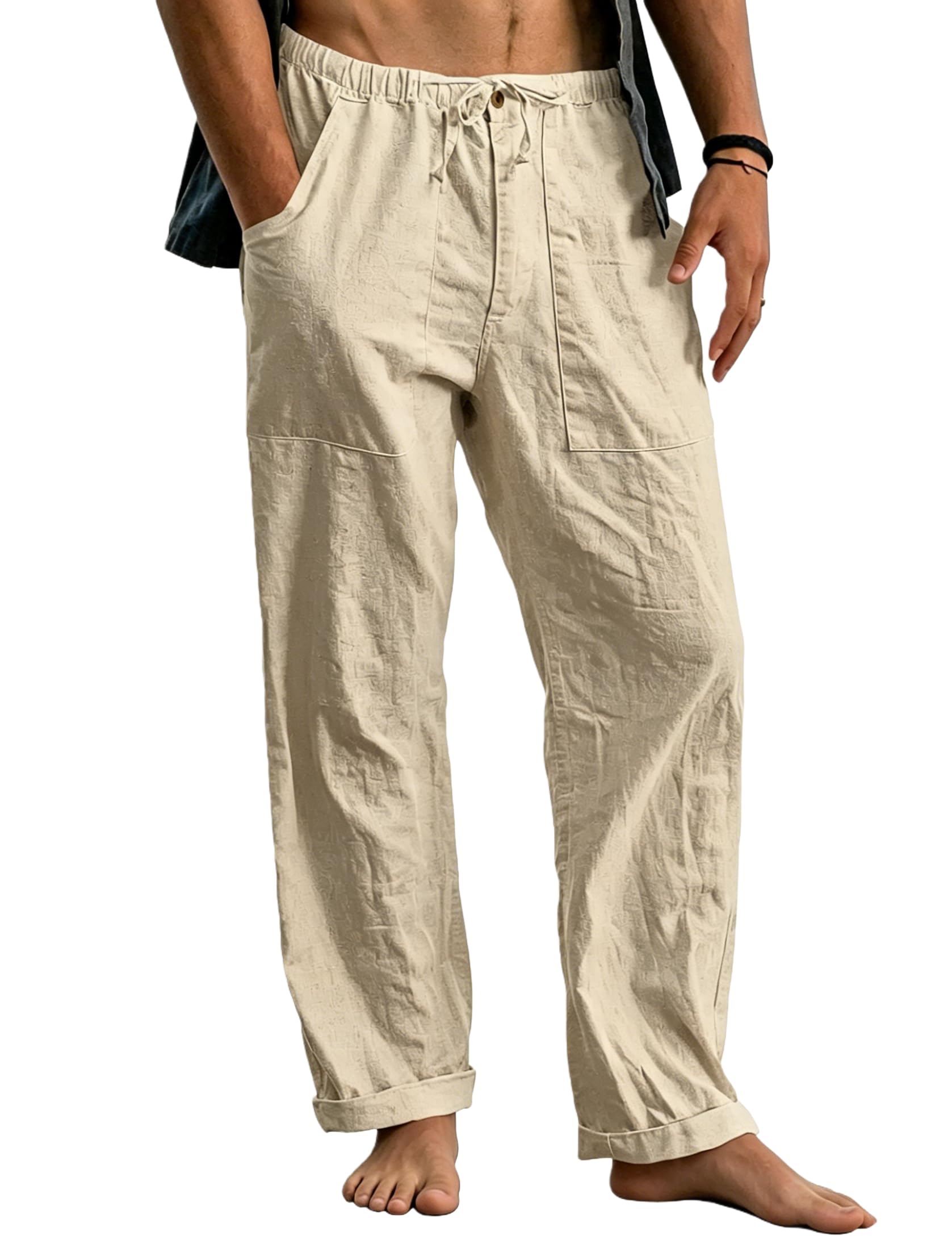 Cegerne Pantaloni in Lino Uomo Lunghi Leggeri, Pantaloni Estivi Casual con Vita Elastica e Coulisse, per Spiaggia Vacanze Medievale Vintage e Uso Quotidiano