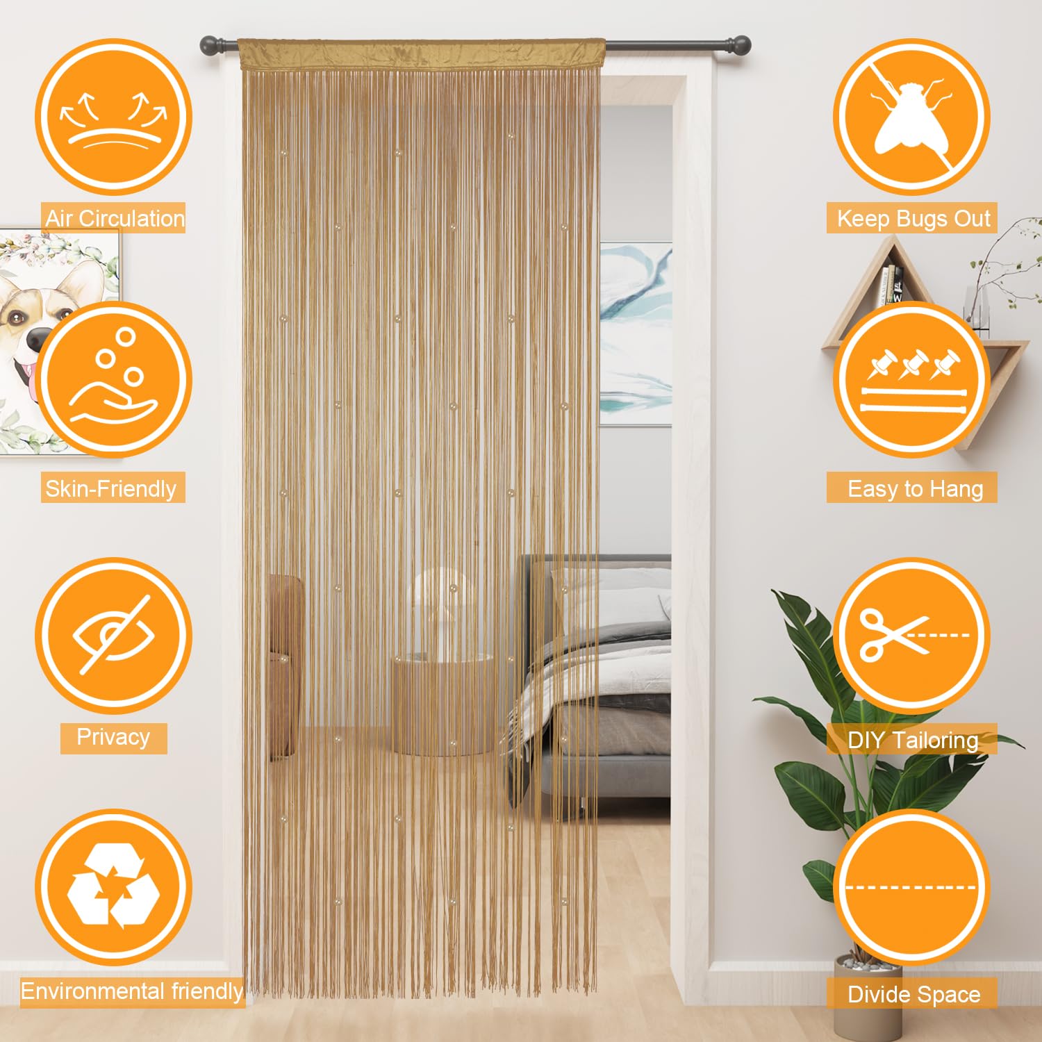 YIIBAII Beaded Curtain Beaded Curtains for Doorways Crystals Suitable for Interior Hanging Decoration and Partitions Closet Curtains (Ecru - Image 8
