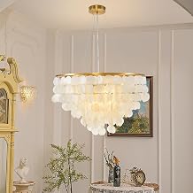 Chandelier Creativity living room Natural Shell 6-Lights Modern Ceiling Pendant Light Fixture Coastal White Chandeliers for Kitchen Bedroom Entryway Foyer Restaurant Bar Lighting