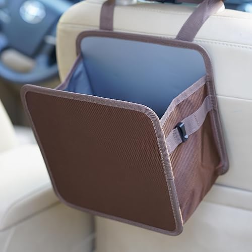 Miniatura 9 de Ginsco Basurero plegable de piel sintética para automóvil de 3 galones, cubo de basura colgante a prueba de fugas, bote de automóvil resistente al