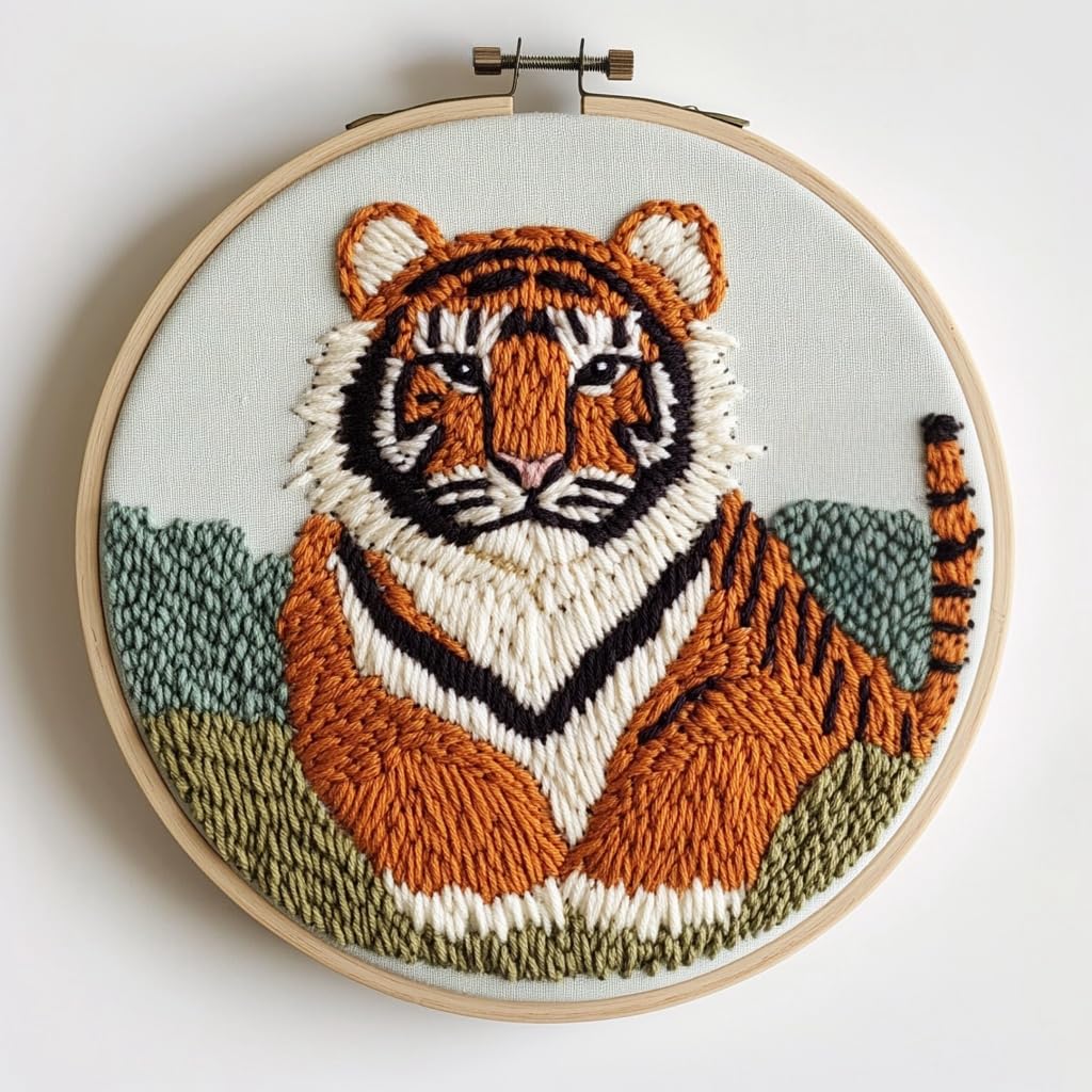 Punch Needle Kit for Beginners – Tiger Design Punch Stitching Kit for Adults, DIY Needle Punch Kits for Art Crafts, Ideal for All Ages, Perfect for Festival Decorations & Gifts