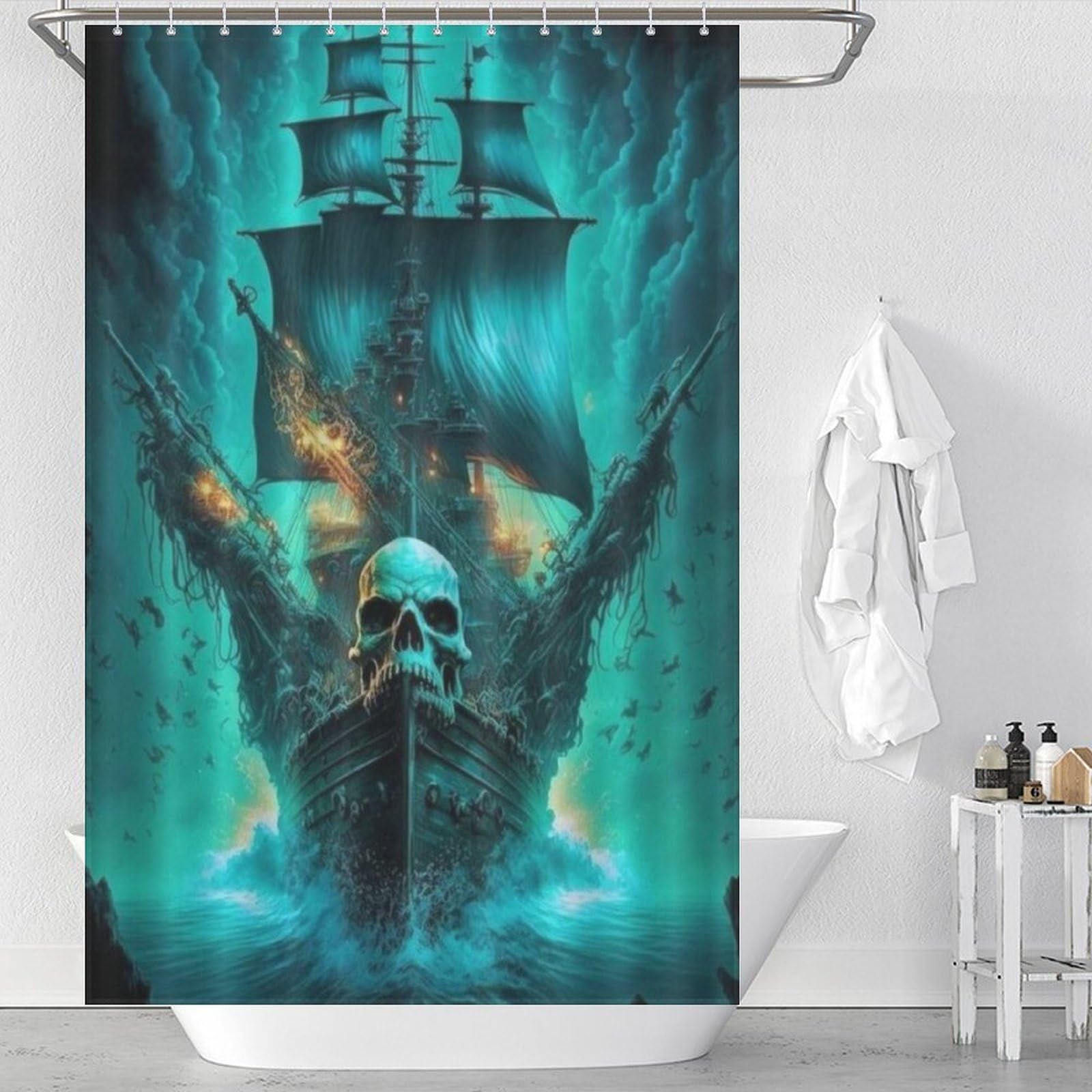 Rideau de douche voilier en polyester lavable 122x183cm avec 12 crochets