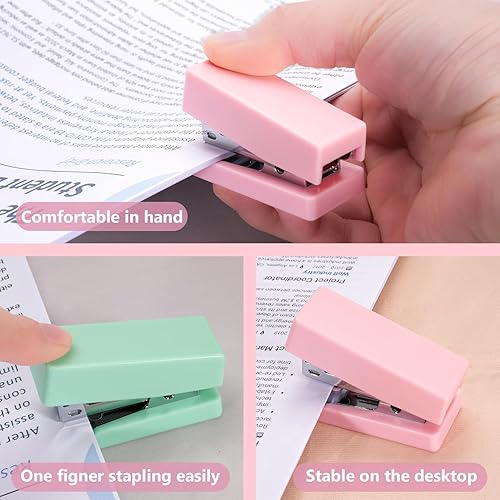 Miniatura 7 de Mini engrapadora, capacidad para 20 hojas, pequeñas y lindas engrapadoras para escritorio con 2000 grapas, sin atascos, engrapadora de escritorio de