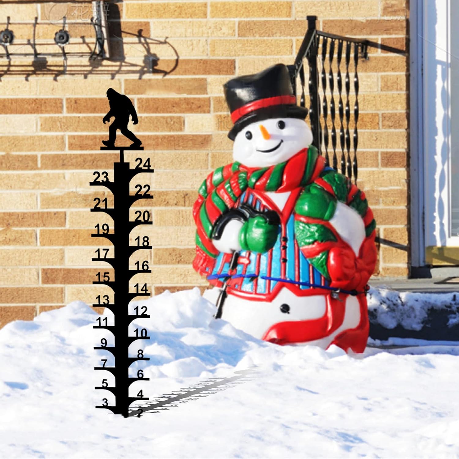 Snow Gauge, 24 Inch Iron Art Snowfall Measuring Gauge, Handmade Metal Snow Measuring Stick, Snowflake & Rain Gauges Decorative for Yard, Garden, Lawn (B# Ape)