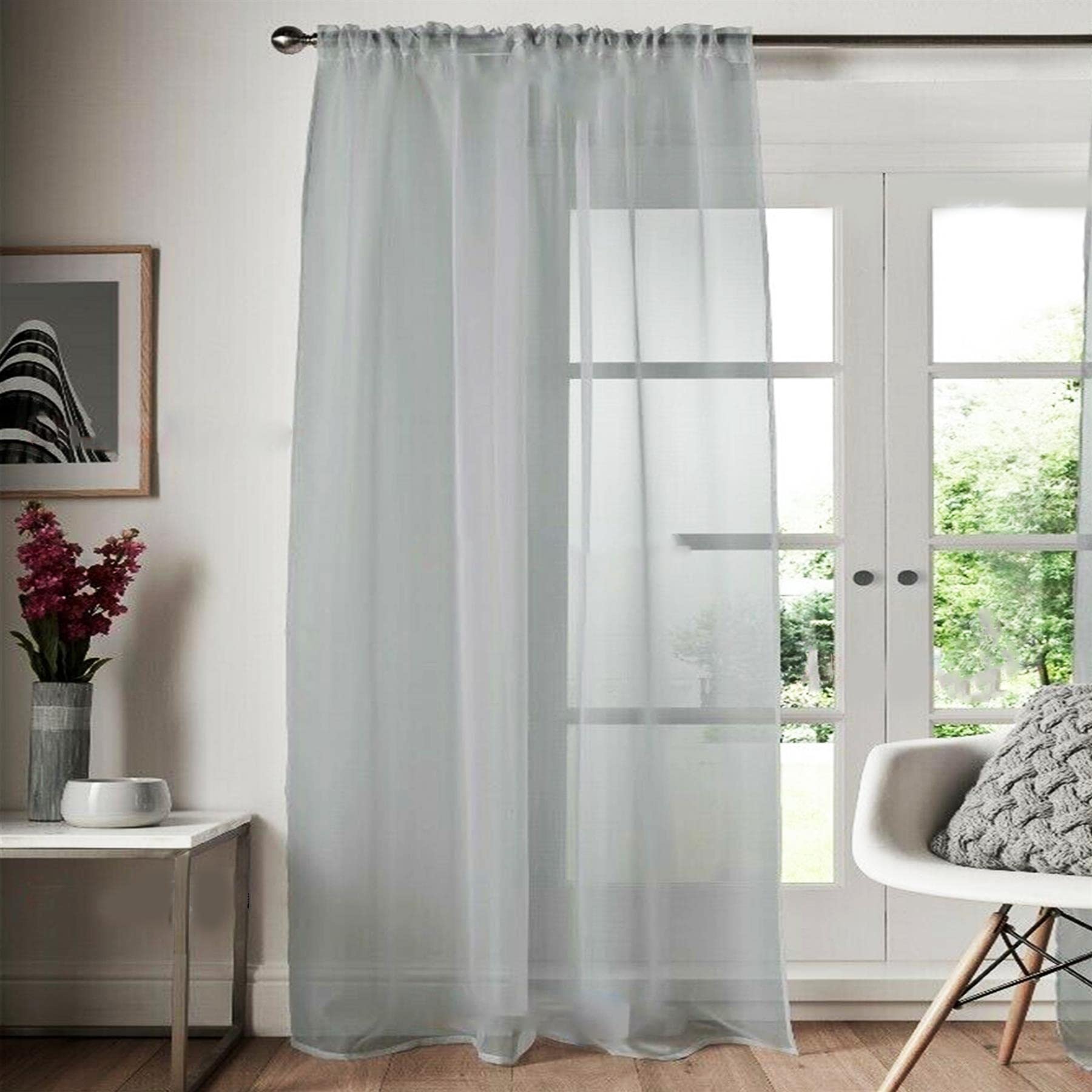 Roseley Slot Top Voile Curtain 1 Panel Mesh See Through Living Room Patio Door Drape Nursery Sheer Organza Net Curtain [Silver, W:58'' x D:81'']