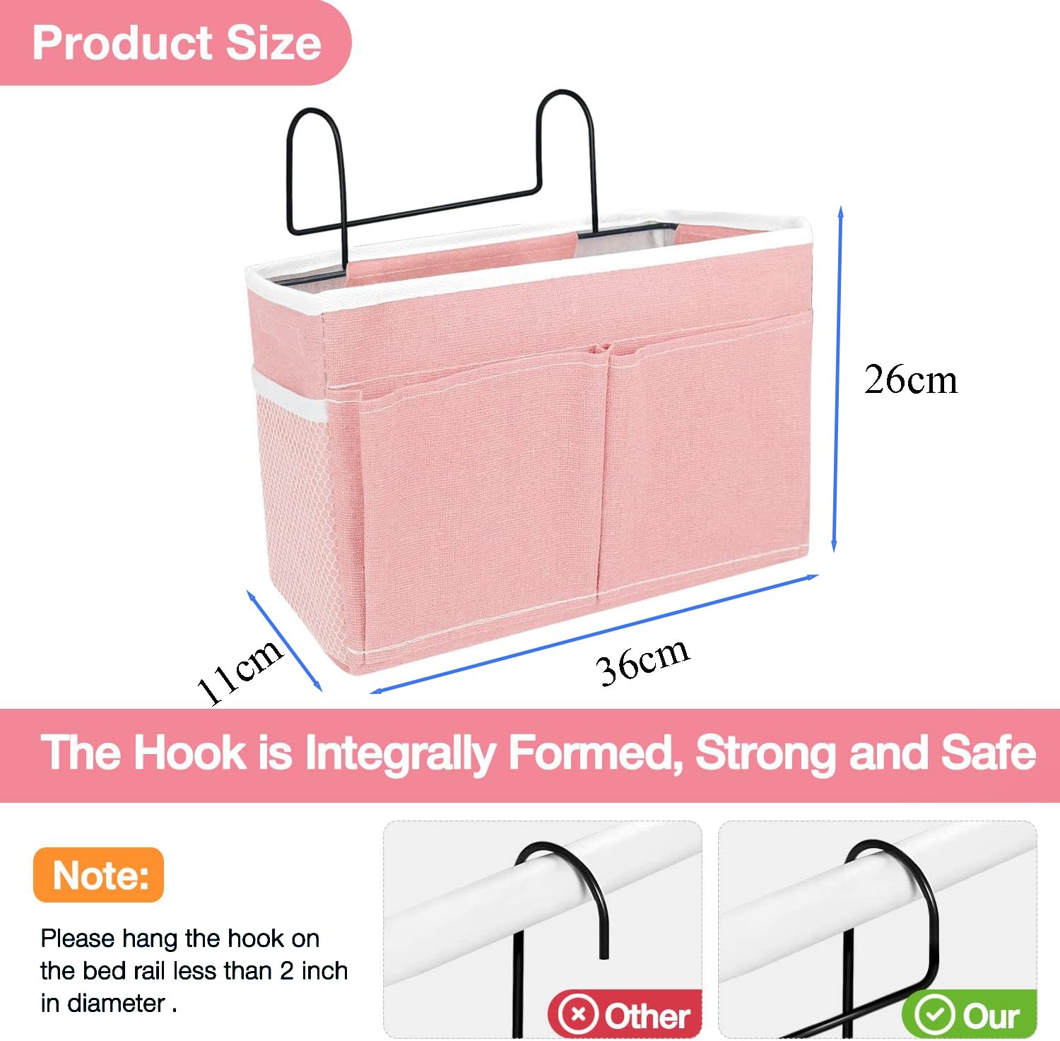 Tasche da Letto Appendibile con Gancio Borsa da Comodino Organizer Sospesa Portaoggetti per Letti a Castello Lettino Bambini (Blu Scuro)