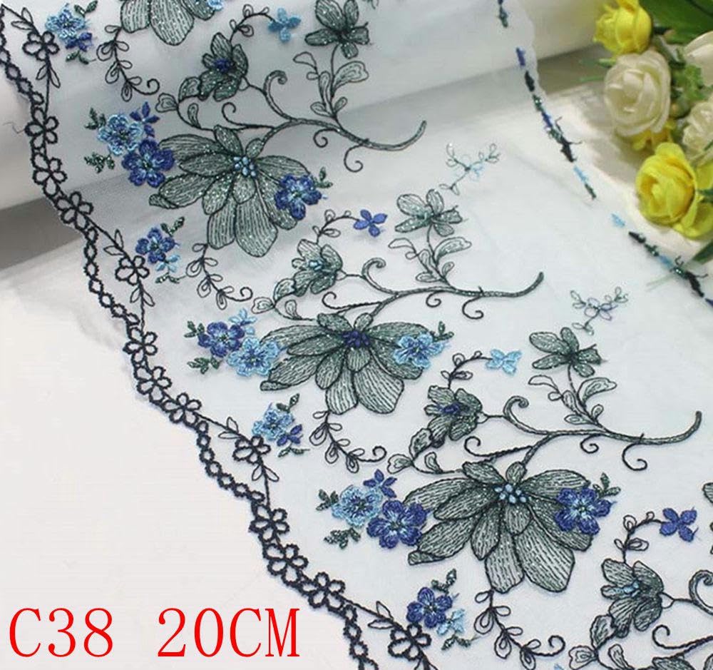 TUIUSTU Spitzenbesatz – 42 Cm Extra Breit, Weiß Mit Bunten Blumen, Aus Polyester, Für Kleider & Hochzeiten
