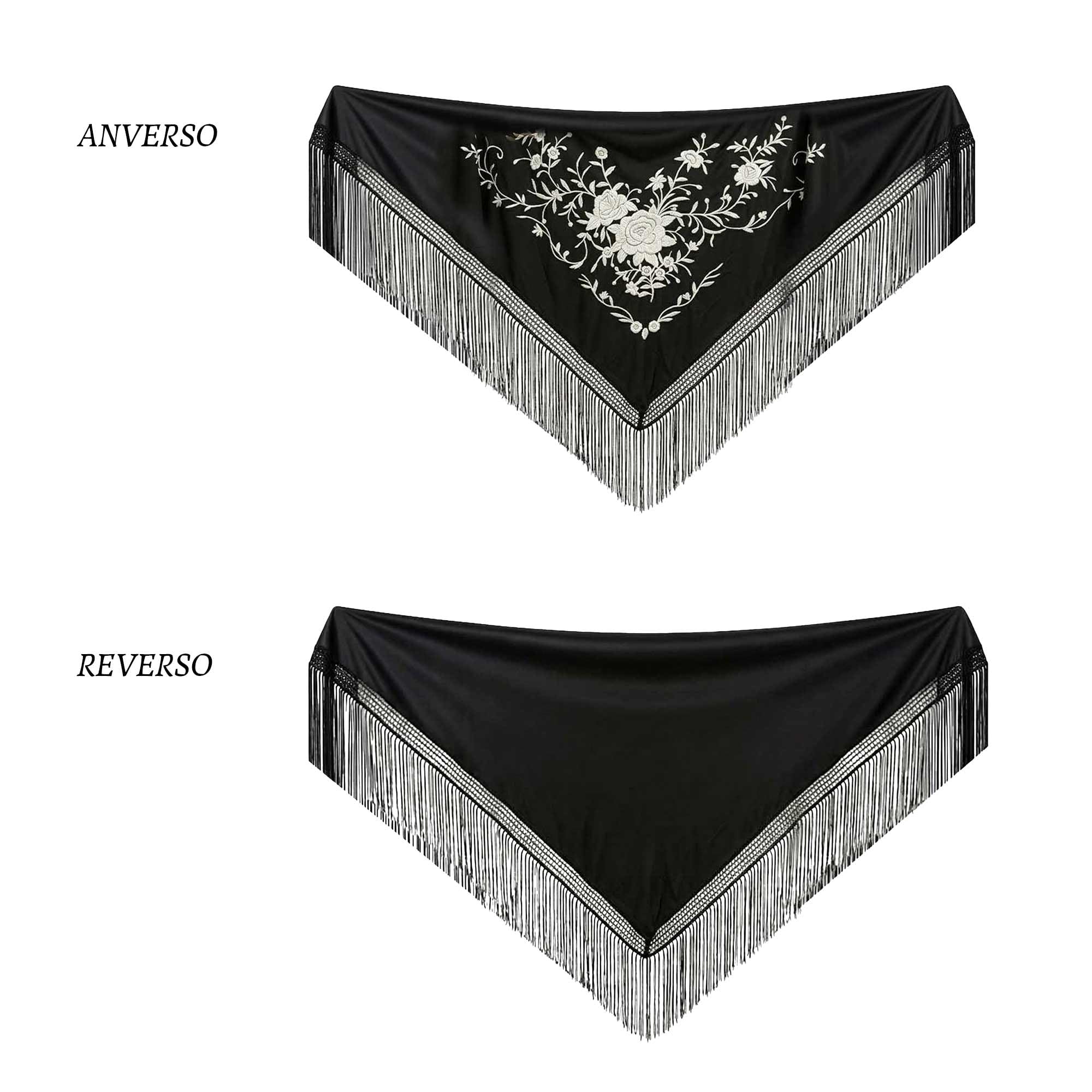 Wildarms Mantón de Sevillana Bordado con Flecos para Flamenco Feria Disfraz Baile Tradicional Mujer
