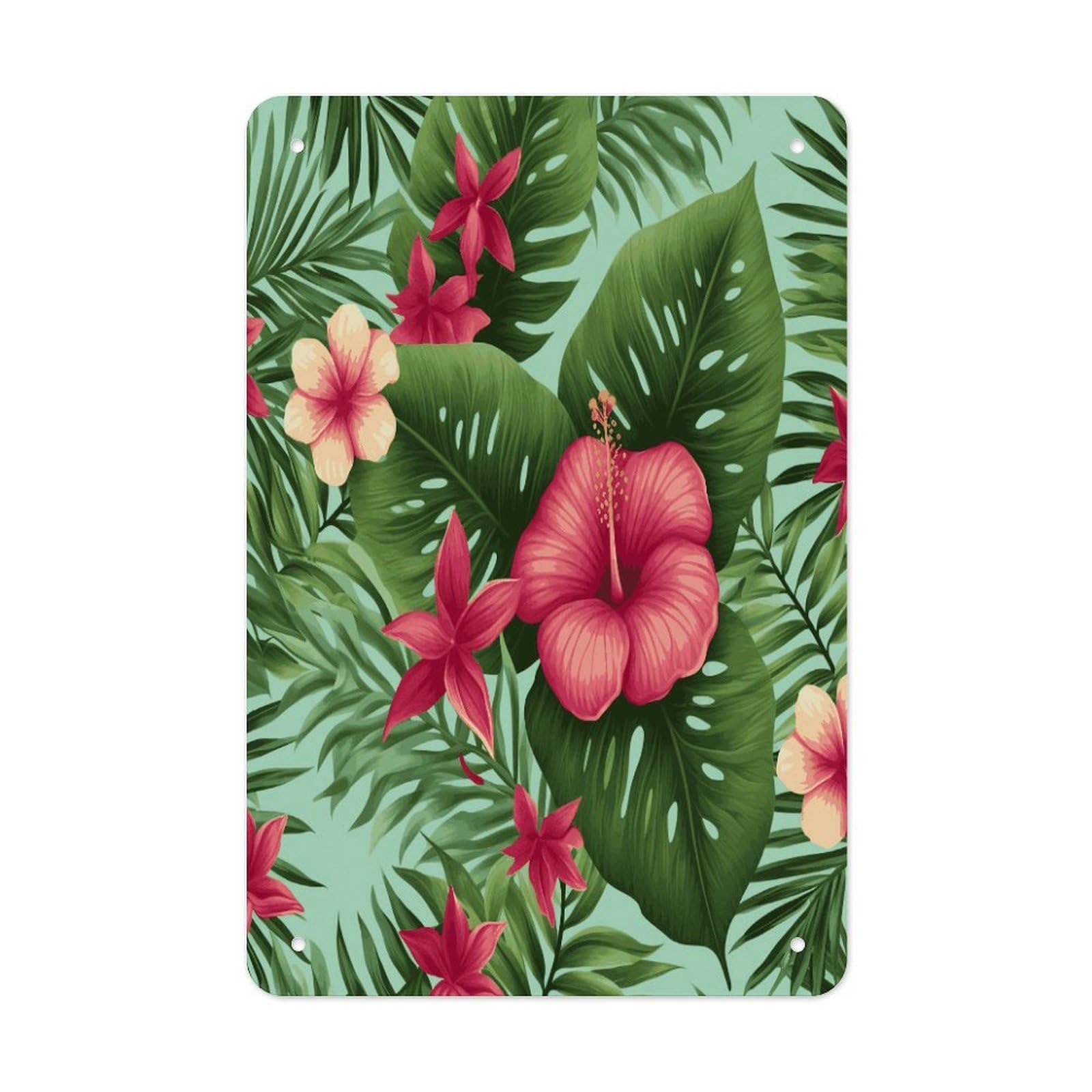 Hawaiian Tropical Leaves Flowers Metal Tin Sign Wall Decor Hanging Plaque