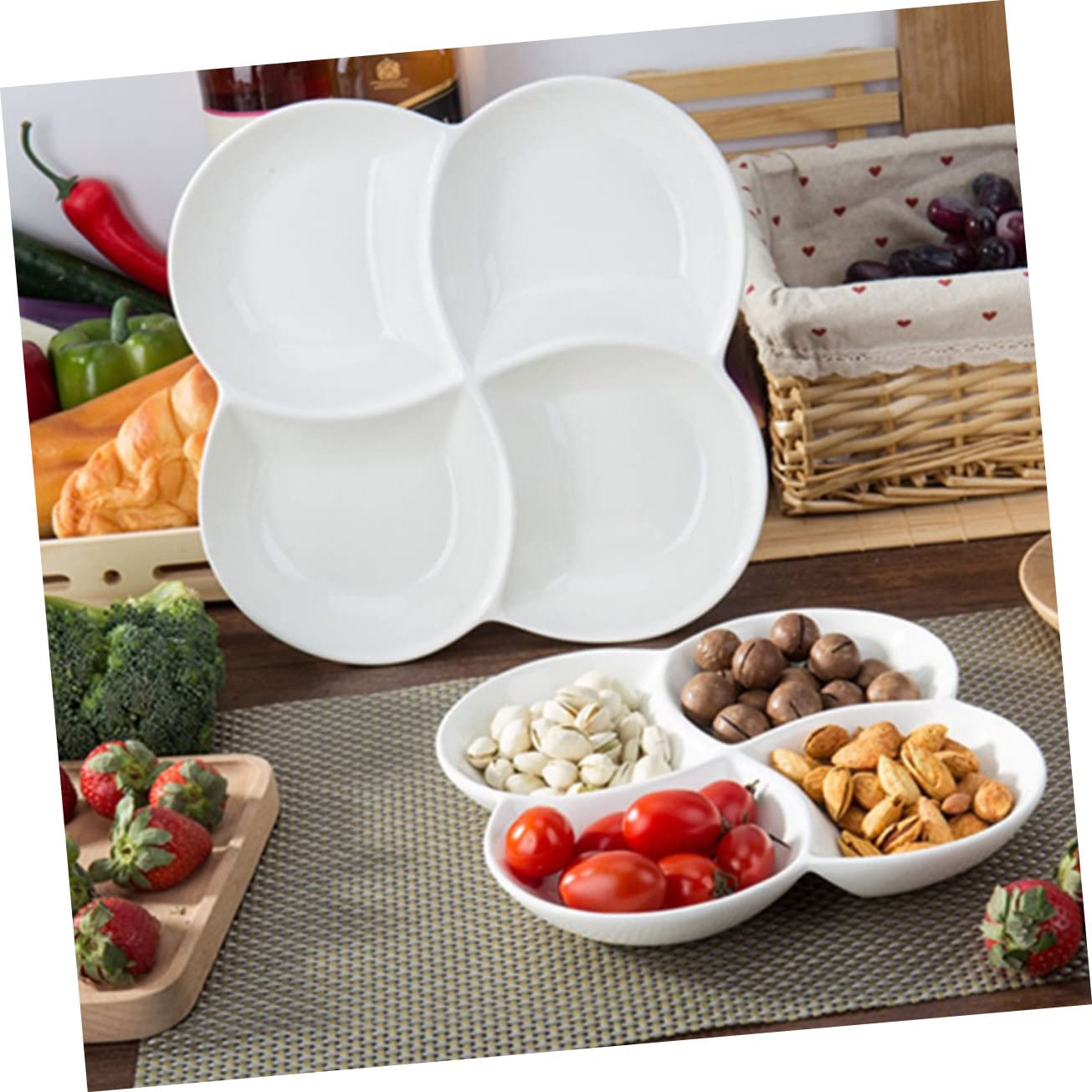 Assiette Compartimentée en Céramique 4 Compartiments Blanche