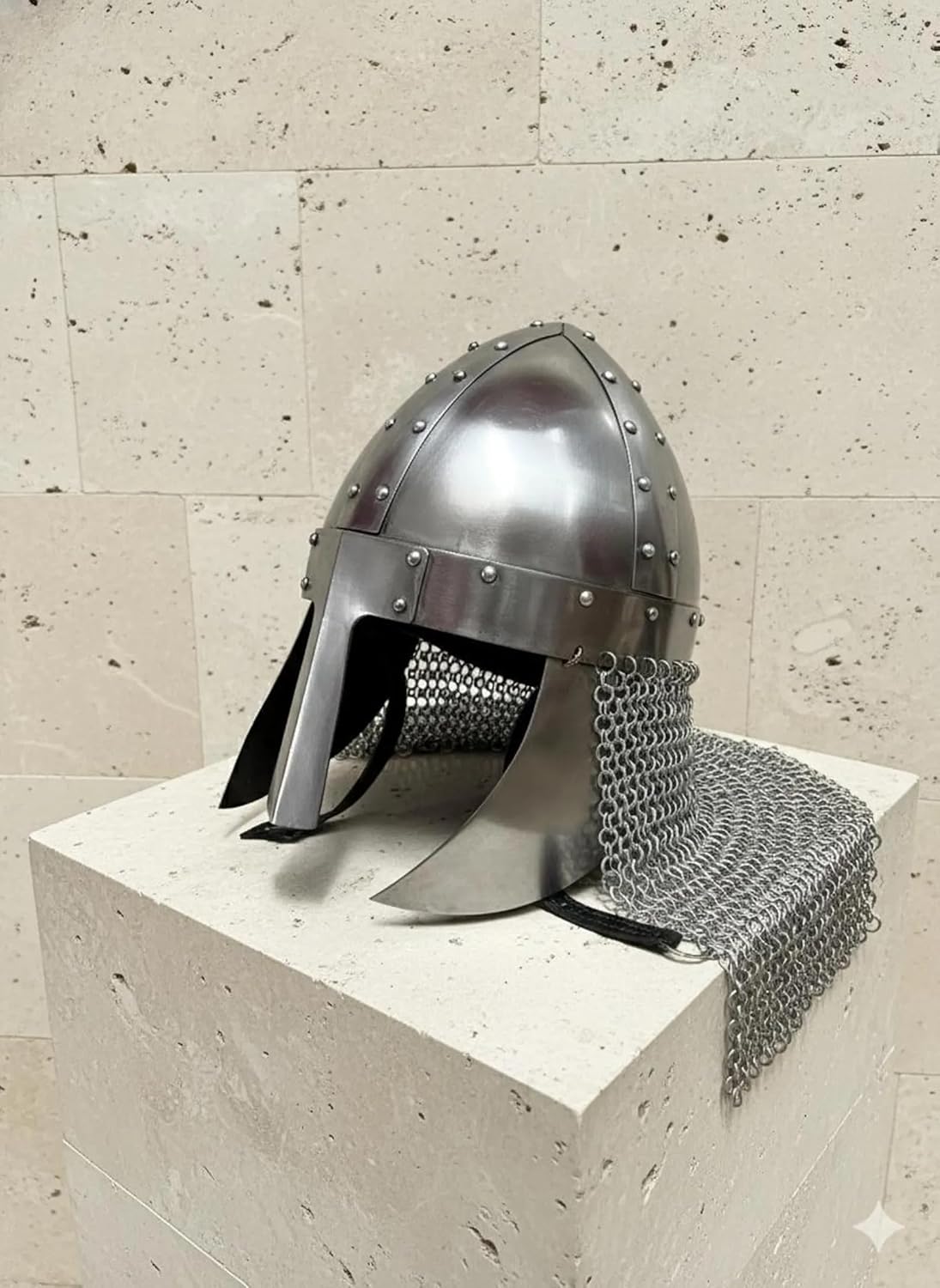Medieval Steel Wearable Viking Helmet with Chainmail Coif | Full Face Handmade Armor Helmet for Costume, LARP, Cosplay & Display | Adult Size 24–25 Inch Circumference