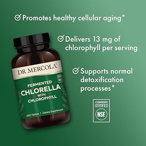 Miniatura 4 de Dr. Mercola Clorella fermentada con clorofila, 90 porciones (450 tabletas), suplemento dietético, apoya la salud inmunológica y de órganos, sin OMG,