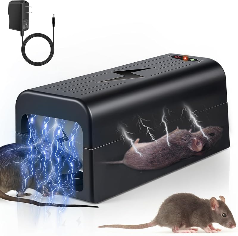 Electric Mouse Traps Indoor for Home, No-Touch Rodent Trap with Powerful Voltage for House, Garages, Living Rooms, Kitchens, Reusable Rat Trap Zapper for Mice Chipmunks Rats(Black)