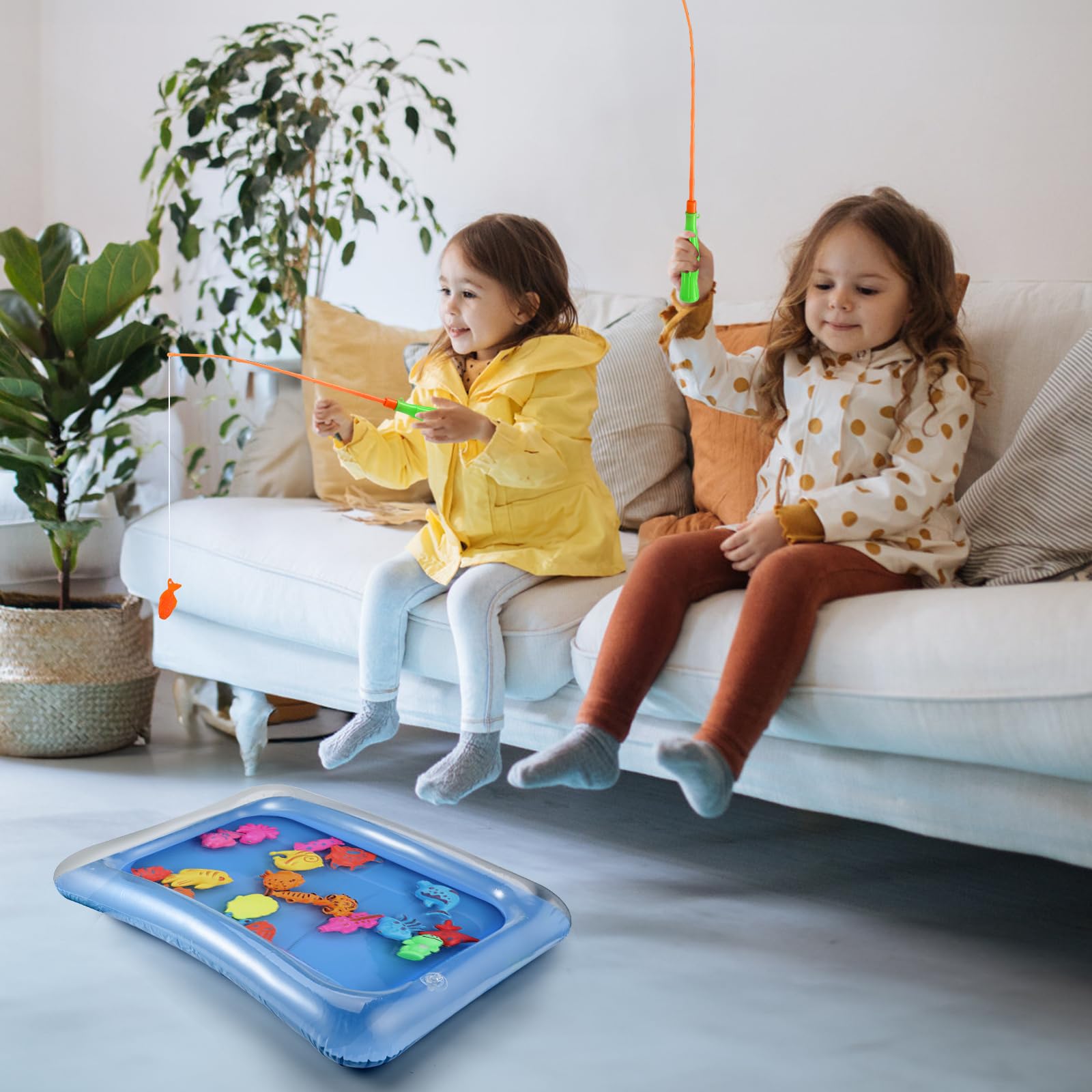 Tigvio Giocattoli da pesca, 42 pezzi, gioco da pesca magnetica, giocattolo acquatico per bambini, vasca gonfiabile, 3-6 anni, multicolore