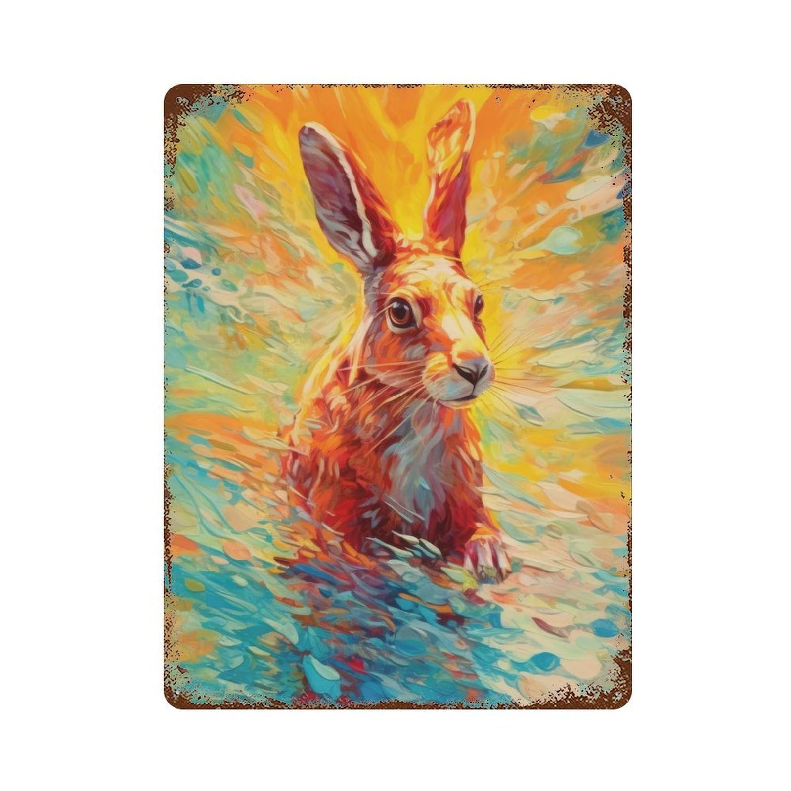 Underwater Rabbit Vintage Wall Sign 15.7"x11.8", Rust Effect Metal Decor for Farmhouse, Kitchen And Entryway Decor