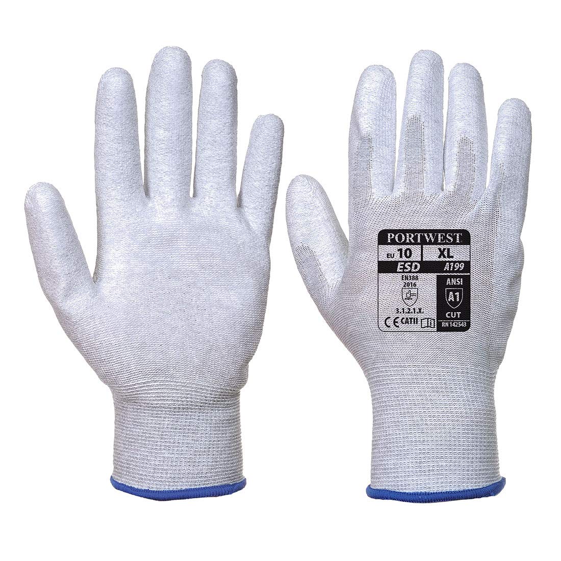 Portwest Grey Anti-Static Pu Palm Glove 1 Pair Xs (Pack Of 12)
