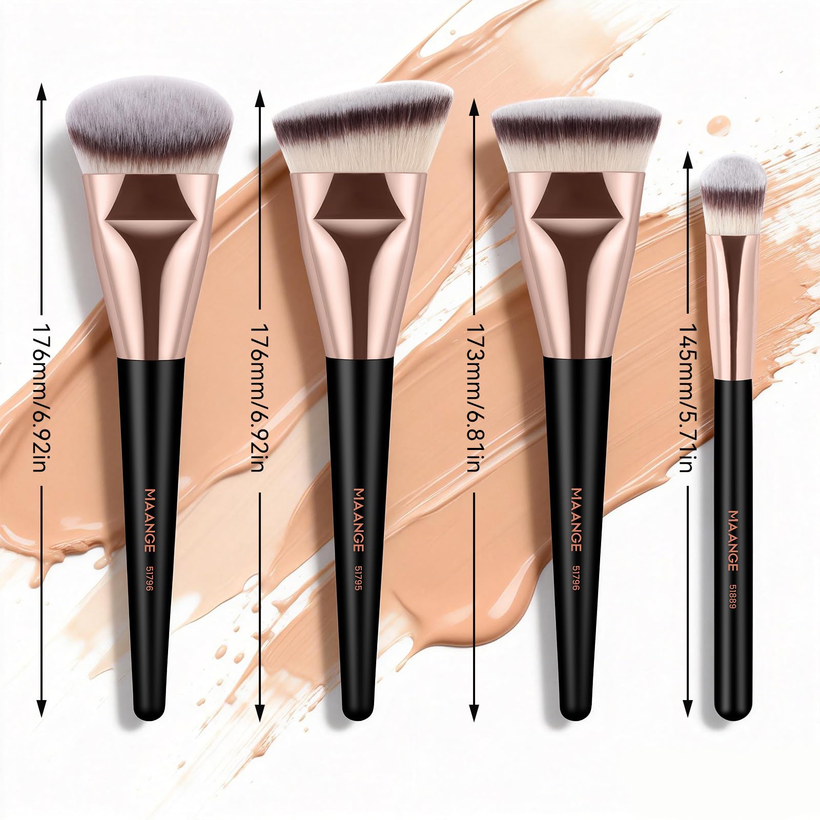 Set di 4 pennelli da trucco, pennello per fondotinta e pennello angolato per correttore, perfetto per miscelare liquidi, creme o cosmetici in polvere impeccabili