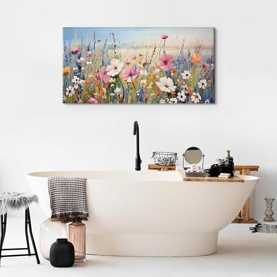 Large Floral Wall Art for Living Room, Colorful Flower Wall Decor Abstract Wildflower Pictures Canvas Prints Framed Nature Watercolor Botanical Landscape Poster Artwork Bedroom Home Decoration 20x40