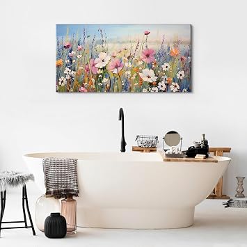 Large Floral Wall Art for Living Room, Colorful Flower Wall Decor Abstract Wildflower Pictures Canvas Prints Framed Nature Watercolor Botanical Landscape Poster Artwork Bedroom Home Decoration 20x40