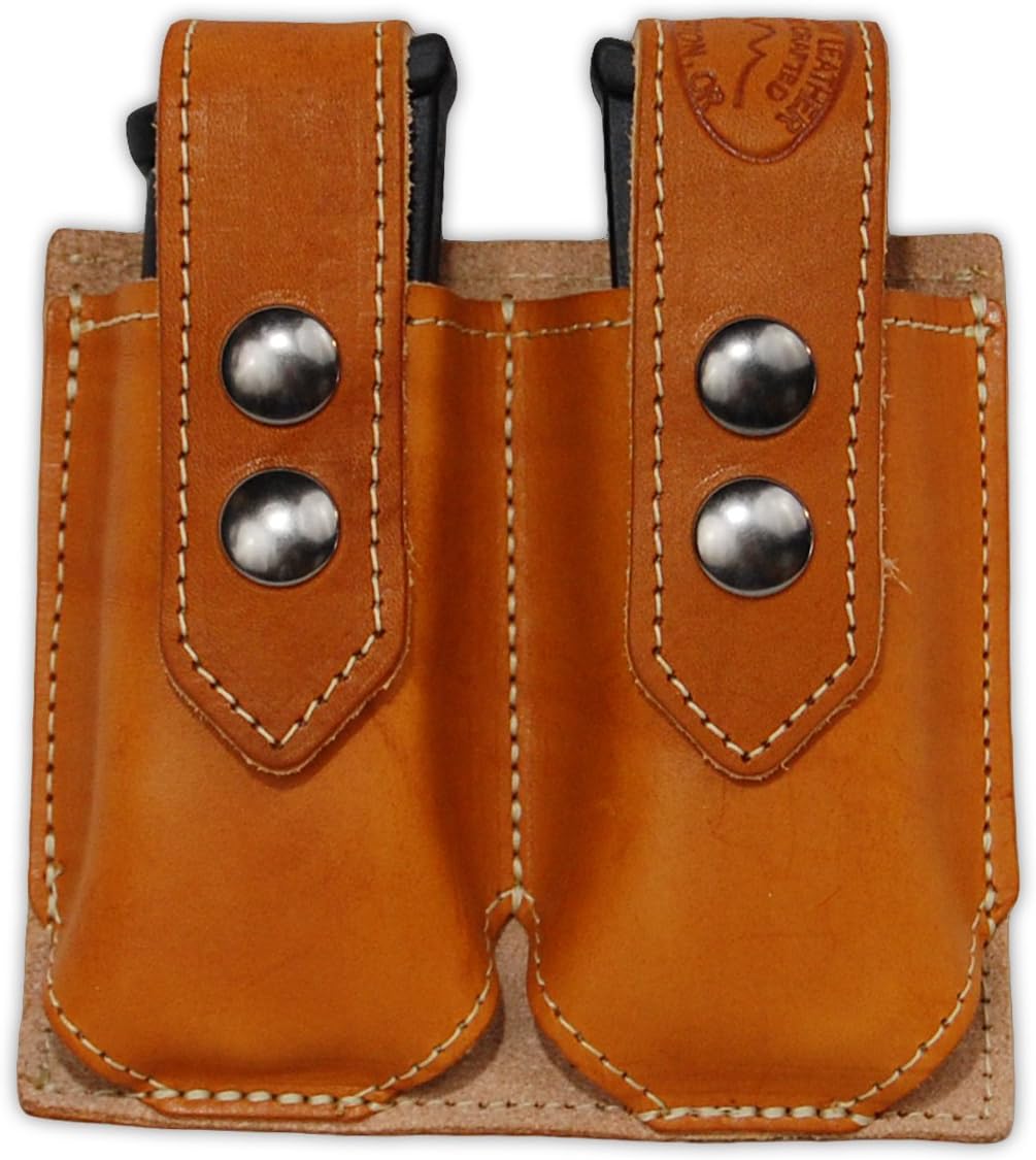 New Barsony Saddle Tan Leather Double Magazine Pouch for Full Size 9mm 40 45