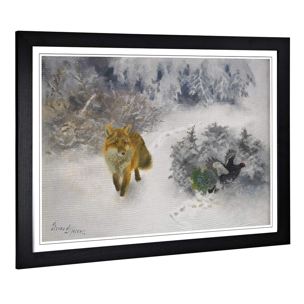 Big Box Art Framed Print of Bruno Liljefors Fox and Black Grouse Design | Wall Art Picture | Home Decor for Kitchen, Living Room, Bedroom, Hallway, A2 / 24.5x18 Inch / 62x45cm