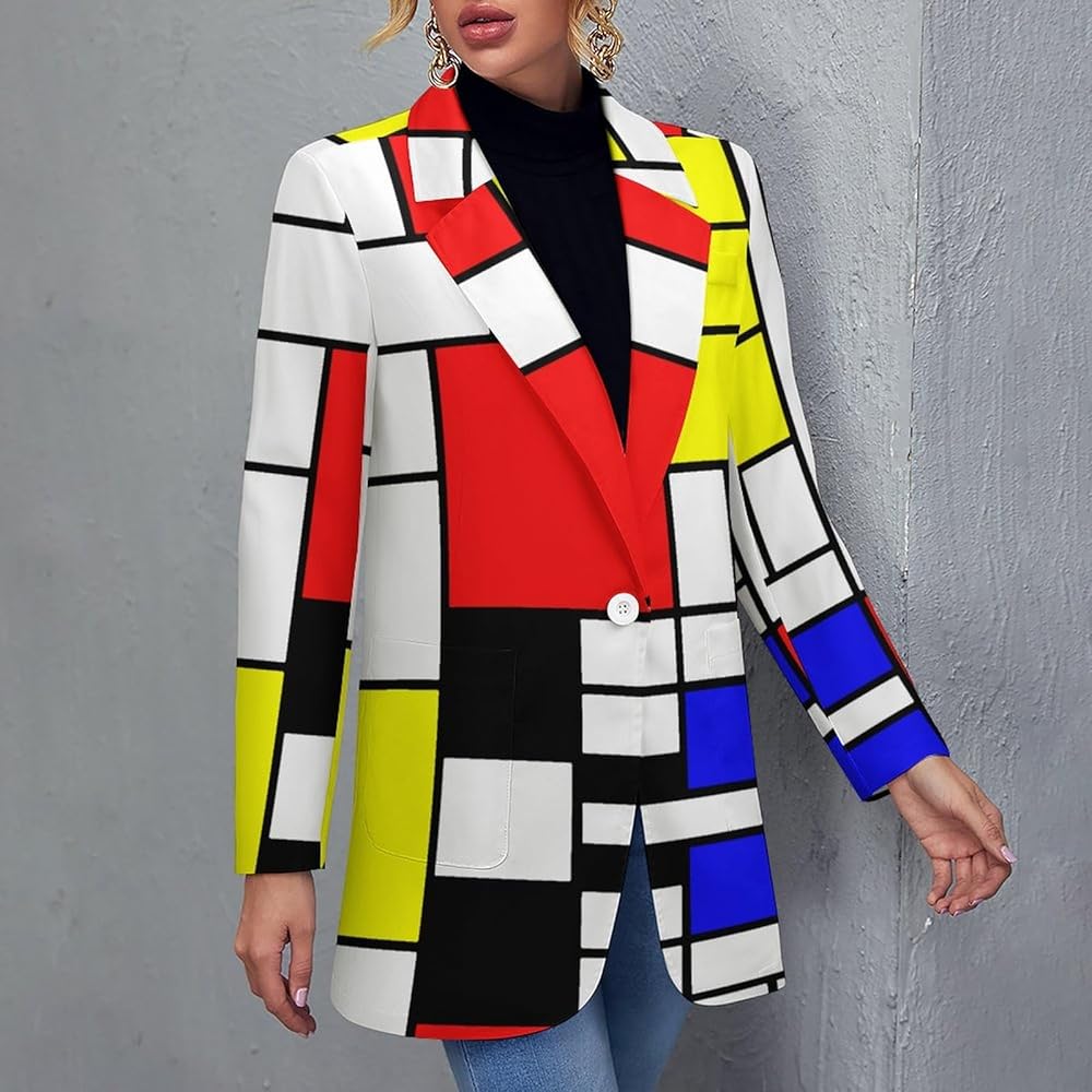 Mondrian Style Womens Casual Jacket Long Sleeve Work Office