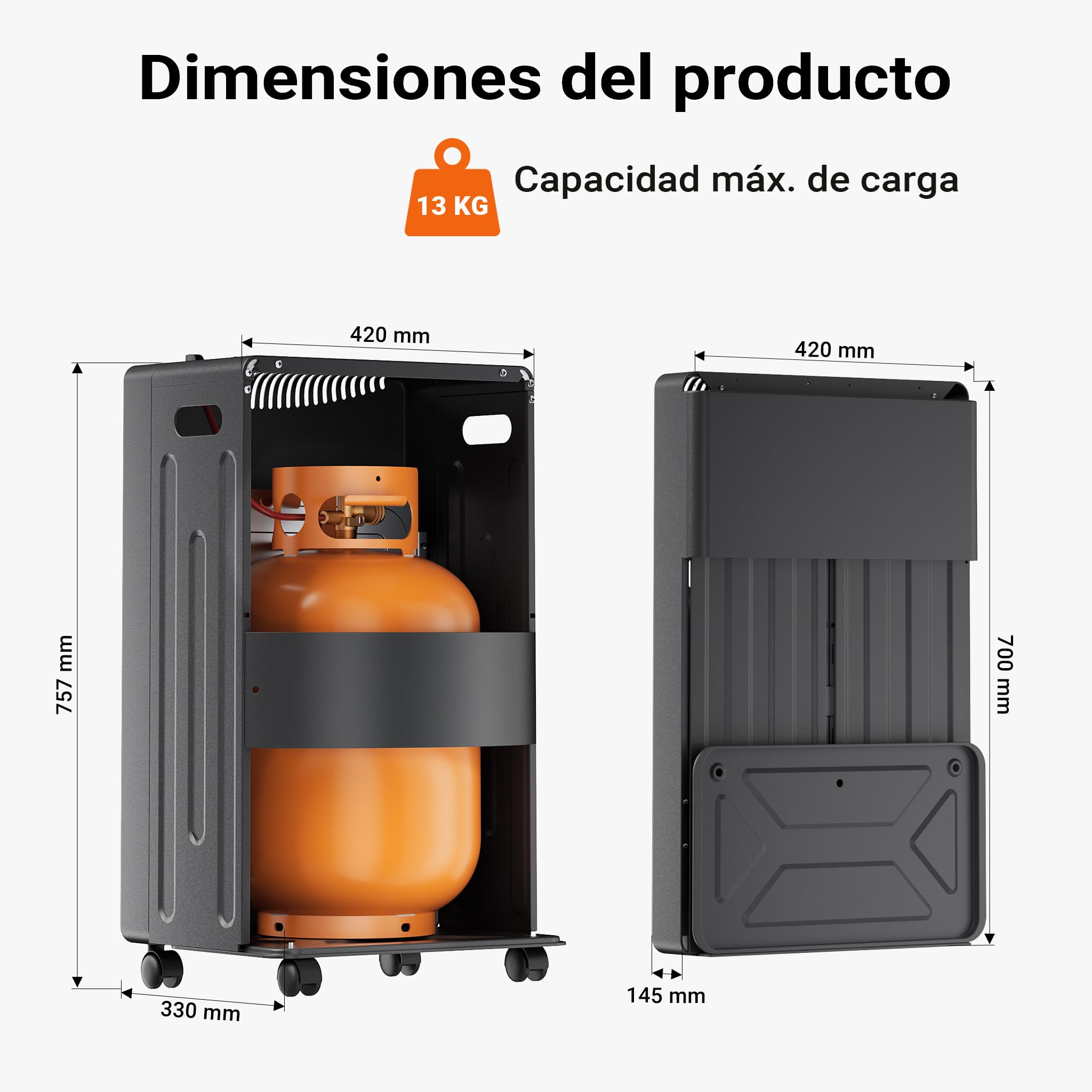 Wiltec Estufa de gas portátil 4,2 kW con ruedas integradas calefactor infrarrojo butano/propano para interior compacto y seguro con encendido piezoeléctrico y sistemas de seguridad avanzados