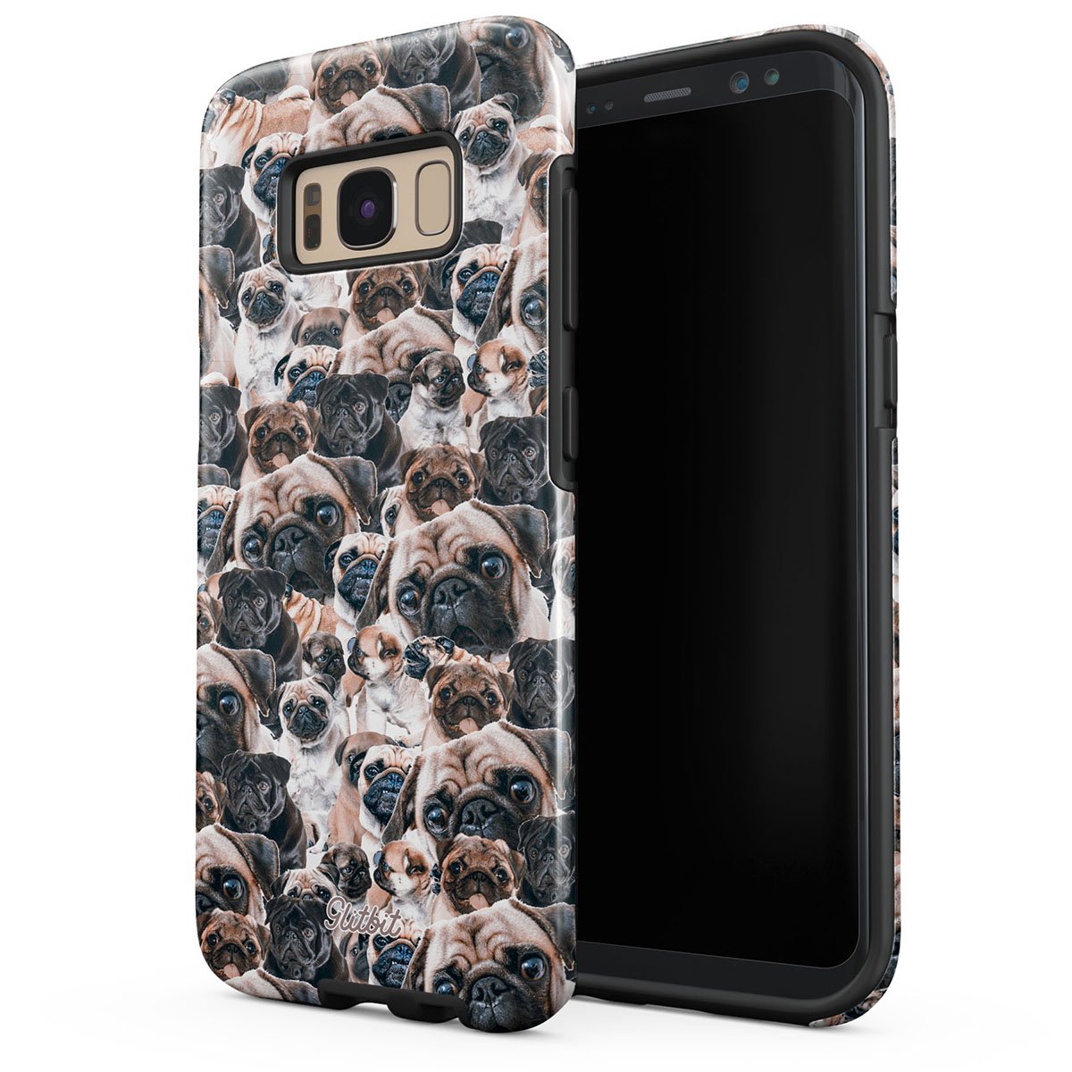 GlitbitCompatible with Samsung Galaxy S8 Case Pug Pattern Cute Dog Puppy Pug Life Goals Gift for Pug Lover Owner Pugs Accessories Heavy Shockproof Dual Layer Hard Shell + Silicone Protective Cover