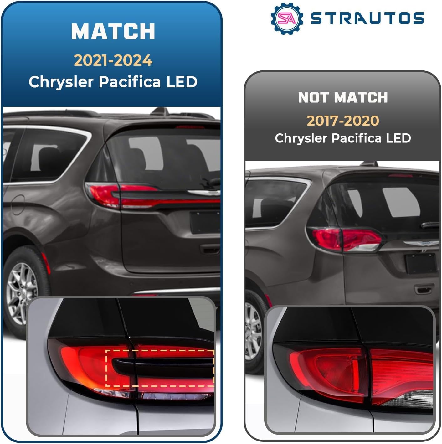 LED Tail Lights Compatible with Chrysler Pacifica 2021-2024 With Sequential Turn Signal Rear Brake Taillights Lamp Assembly ‎Replace CH2804122 68424931AB (Left Driver Side)