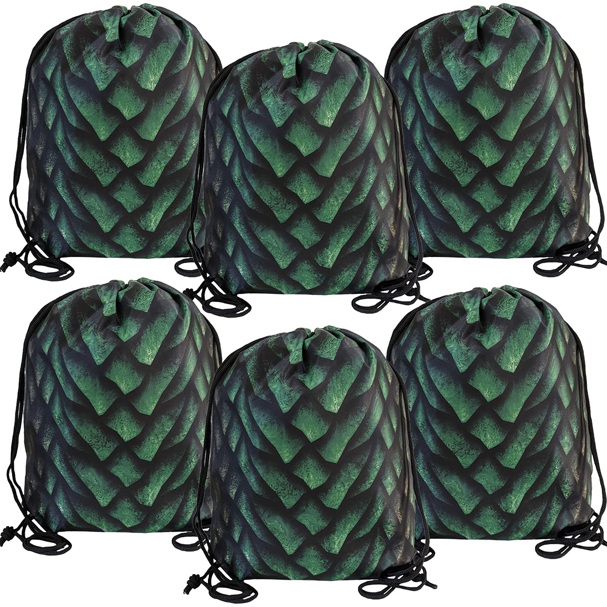Jurassic Dinosaur Party Favors Dragon Drawstring Backpacks Dungeons Bags Potter Medieval Fantasy Beasts // Made of Recycled RPET // 6-Pack, 12x14 inches