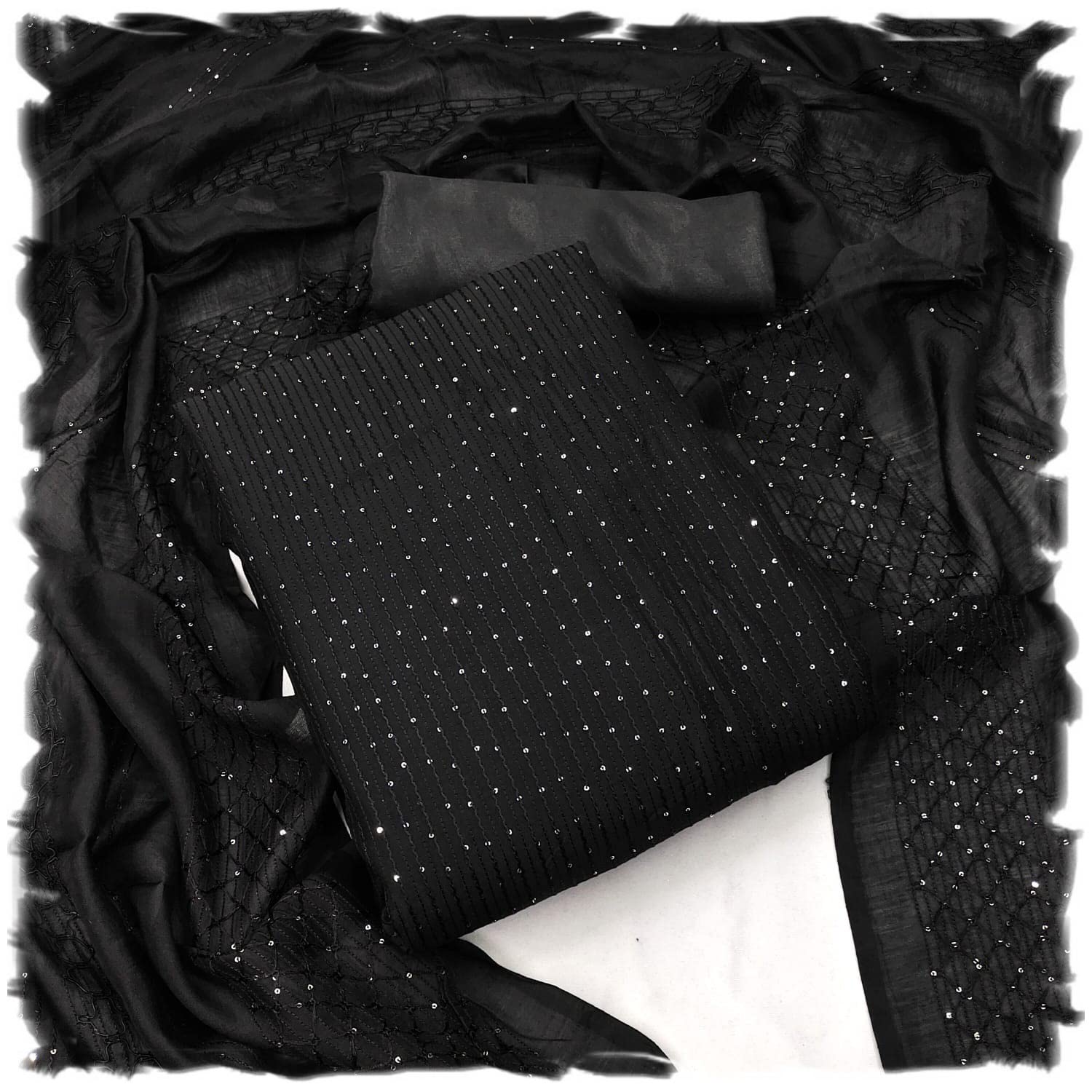 Cloth Clock Women's Cotton Diable Chanderi Croset Work Embroidery Sequence Work Unstitched Salwar Suit Dress Material With Heavy Croset Work Dupatta (Free Size_Multi Color)