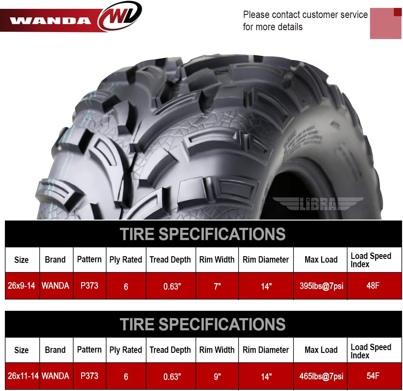 LIBRA Set of 4 ATV Tires 26x9-14 & 26x11-14 Fit for 06-08 Arctic Cat Prowler 650 700 H1