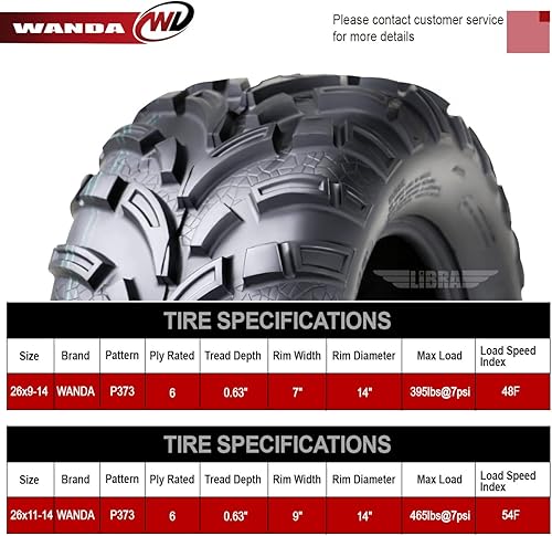 Miniatura 3 de LIBRA Juego de 4 neumáticos ATV 26x9-14 y 26x11-14 aptos para 14-15 Cam Am Commander E LSV