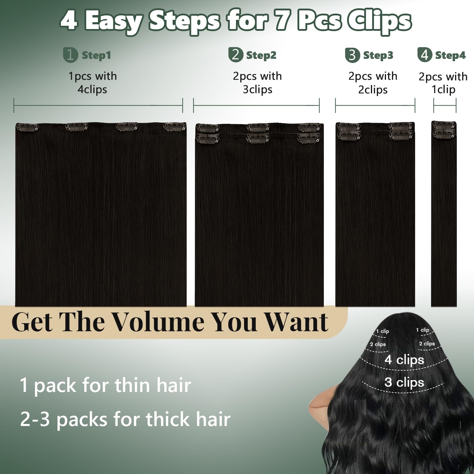 Ugeat Przedłużanie Włosów Clip in, Włosy Ludzkie, Ciemny Brąz, 45 cm 7 sztuk 120g, Włosy Clip in Extensions Brąz, Remy Naturalne Proste