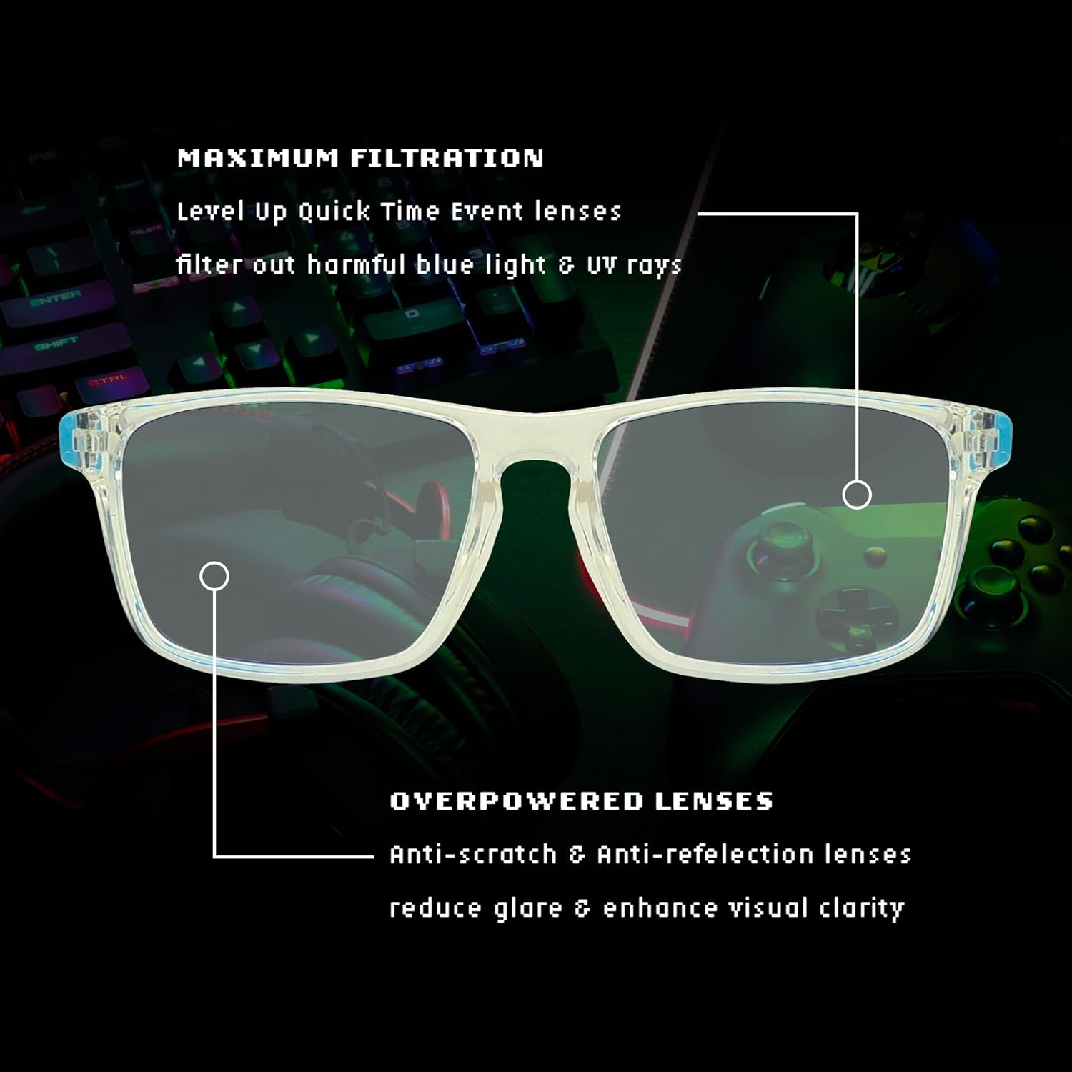 LEVEL UP Strike Blue Light Blocking Glasses - Computer Gaming UV Glare & Strain Protection Reading Eyewear - Men, Women & Kid