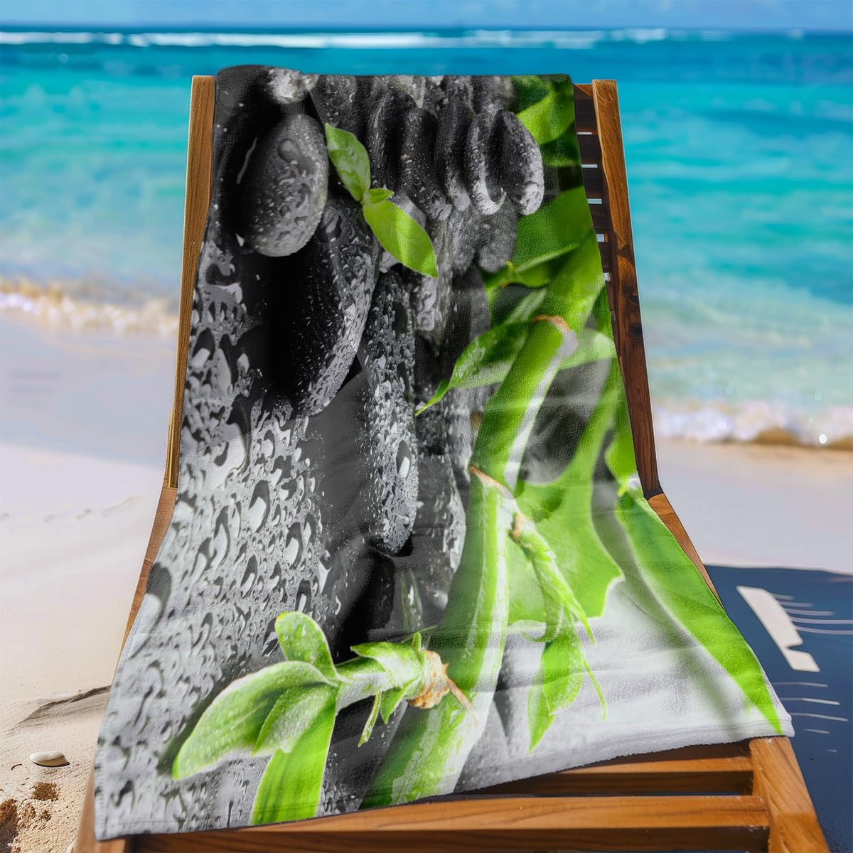 Strandtuch Bambus Schwarzem Stein Mikrofaser Handtuch Schnelltrocknendes Wasserabsorbierend Strandhandtuch Groß Beach Towel Sandfrei Reisehandtuch Waschbar Strandtücher 90x180 cm