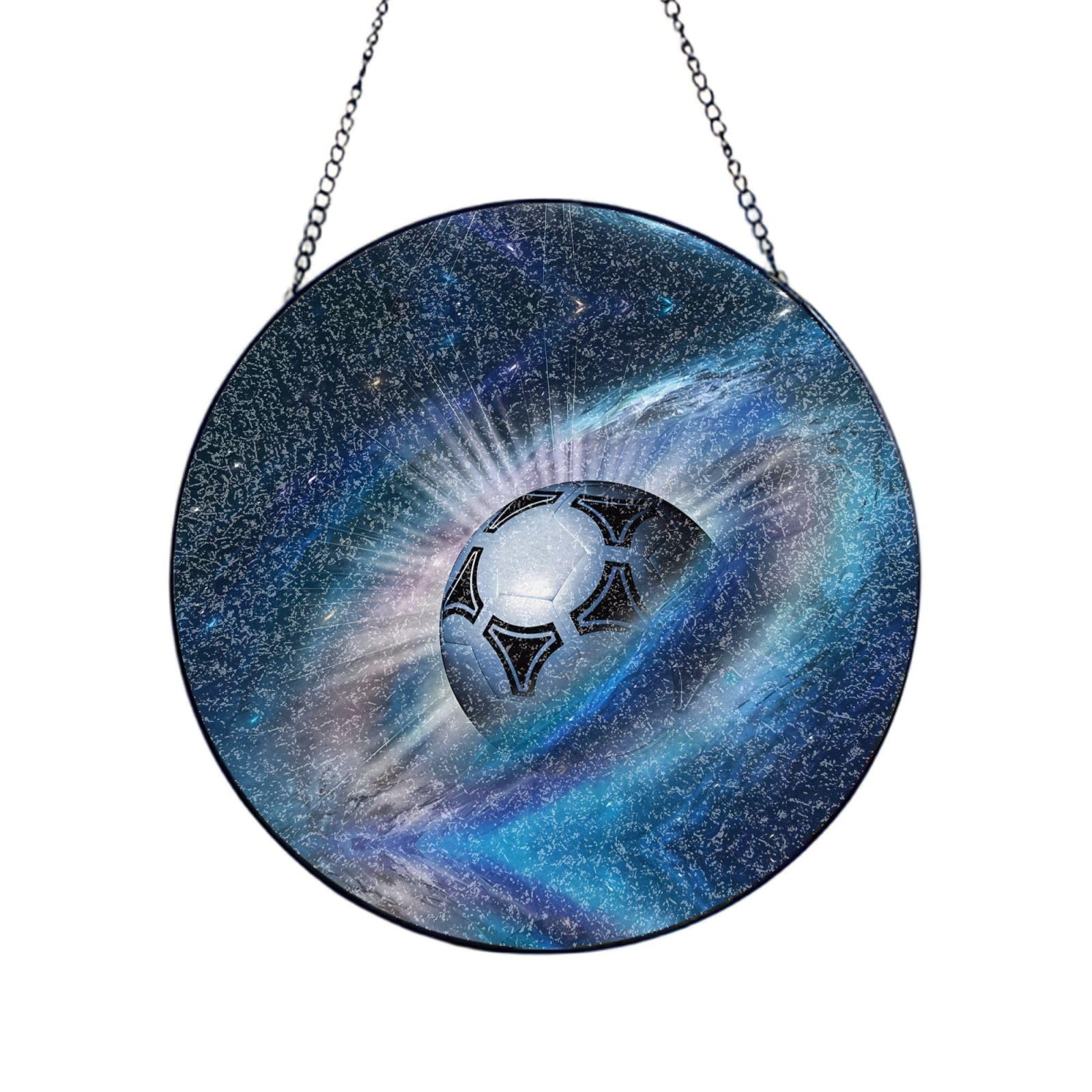 Phayah Soccer Ball Print Glass Window Hanging Round Suncatcher Glass Ornament Garden Wall Fence Decorations Indoor Outdoor 10in（25cm）