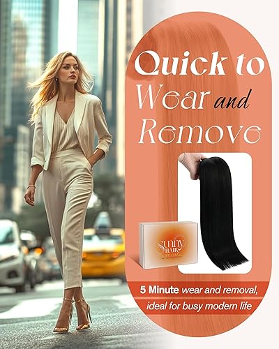 Miniatura 8 de Sunny Hair - Extensiones de clip de cabello humano lacio para un aspecto natural, se mezclan muy bien con tu cabello, color negro - 18pulgadas,