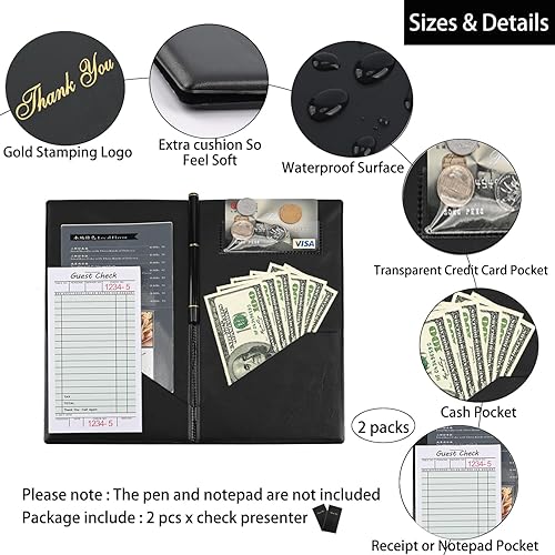 Miniatura 6 de 2 paquetes de presentadores de cheques de restaurante, tarjetero para servidor, libro de cheques de restaurante, soporte de facturas de restaurante,