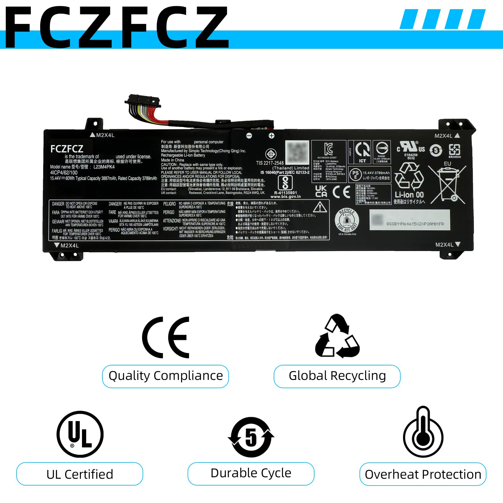 Amazon.com: FCZFCZ L23M4PK4 Battery 60Wh Replacement for Lenovo