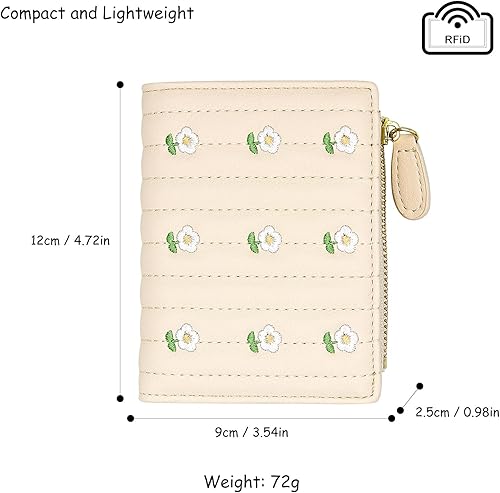 Miniatura 2 de Cartera pequeña para mujer, con bloqueo RFID, de piel sintética, tarjetero para niñas, monedero de flores, monedero en efectivo, cartera delgada y