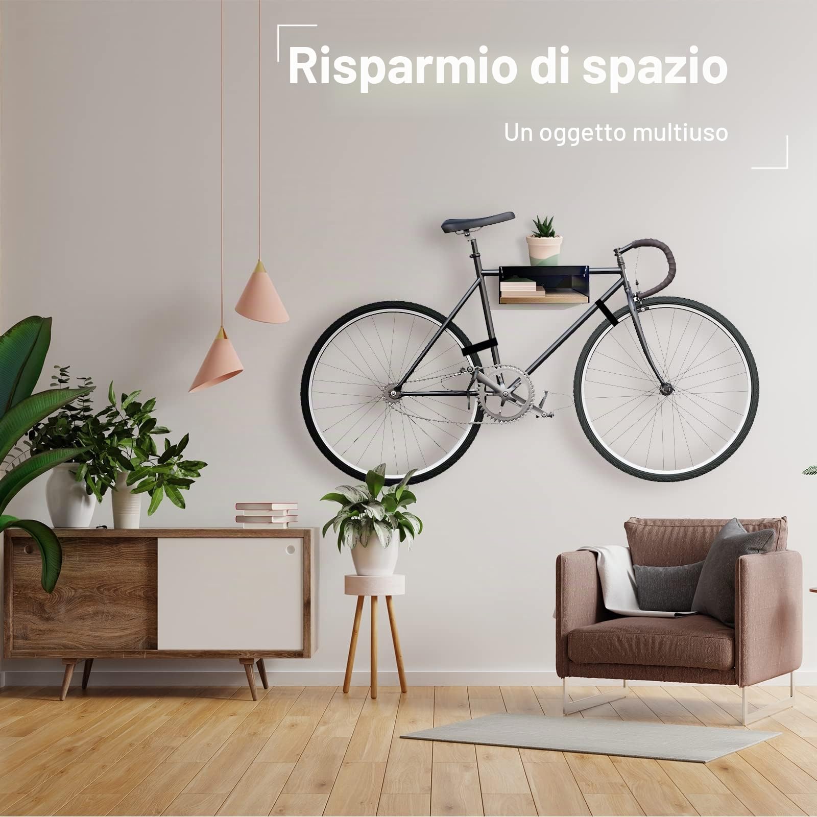 MOSHAY Supporto da parete per bicicletta, in alluminio e legno, supporto per bicicletta da strada, bici da ghiaia, bici da turismo, supporto da parete per interni per garage e soggiorno