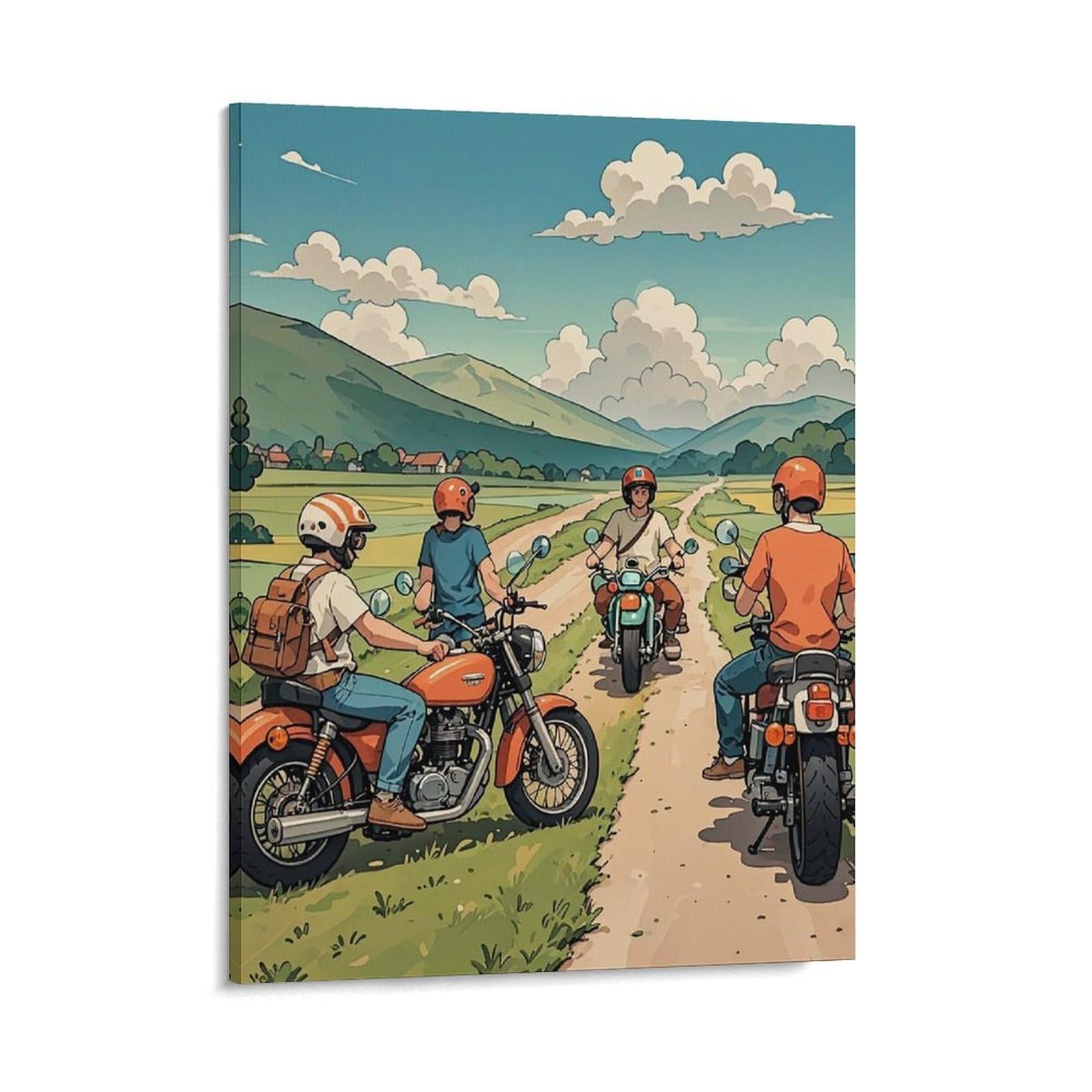 Friend Riding A Motorcycle Wall Art for Home, Abstract Canvas Framed Painting for Living Room, Portable Poster Print for Wall Decor, Personalized Artwork Picture for Hallway, Bedroom 16x20inch(41x51cm