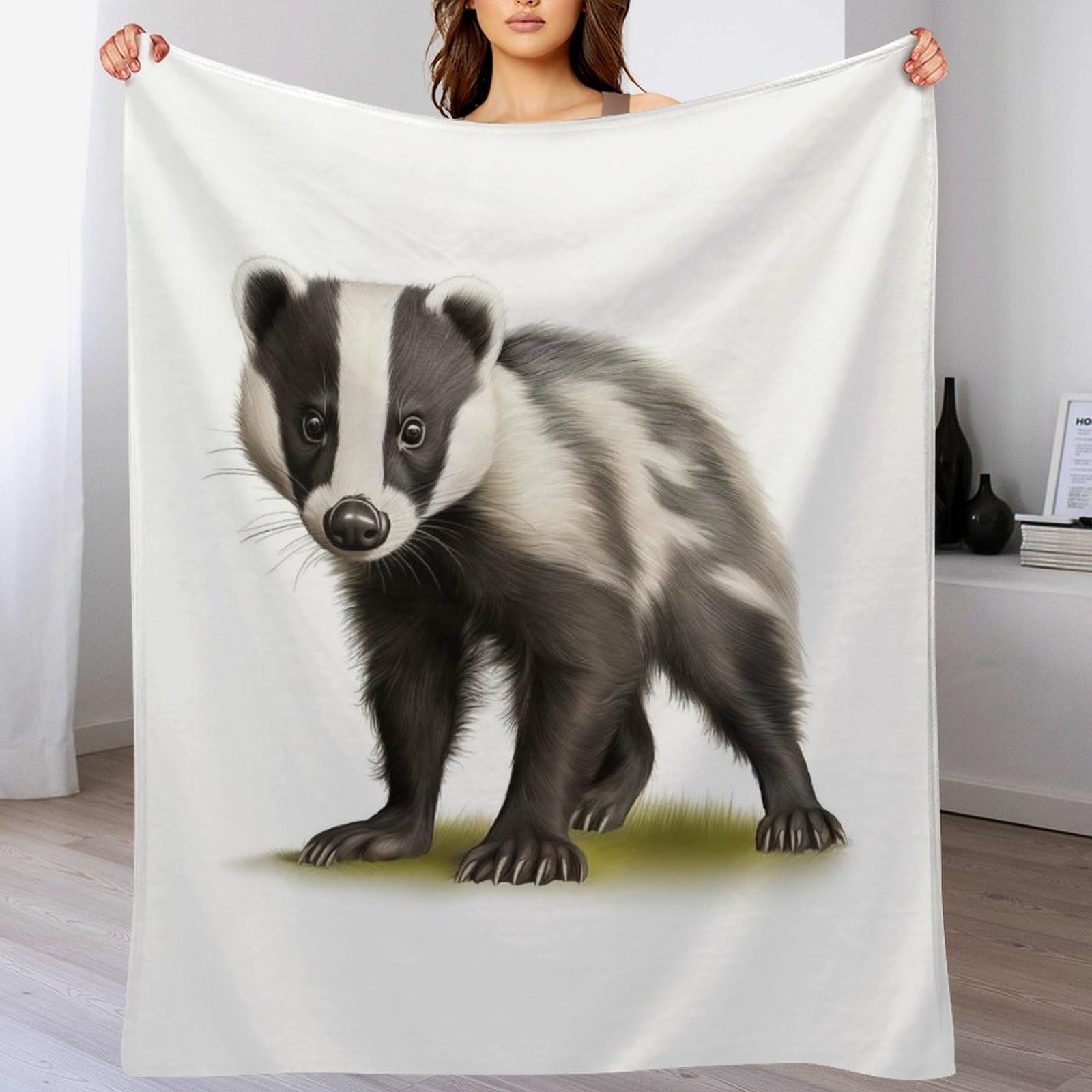 Couverture en polaire blaireau plaid flanelle 130x180cm toutes saisons