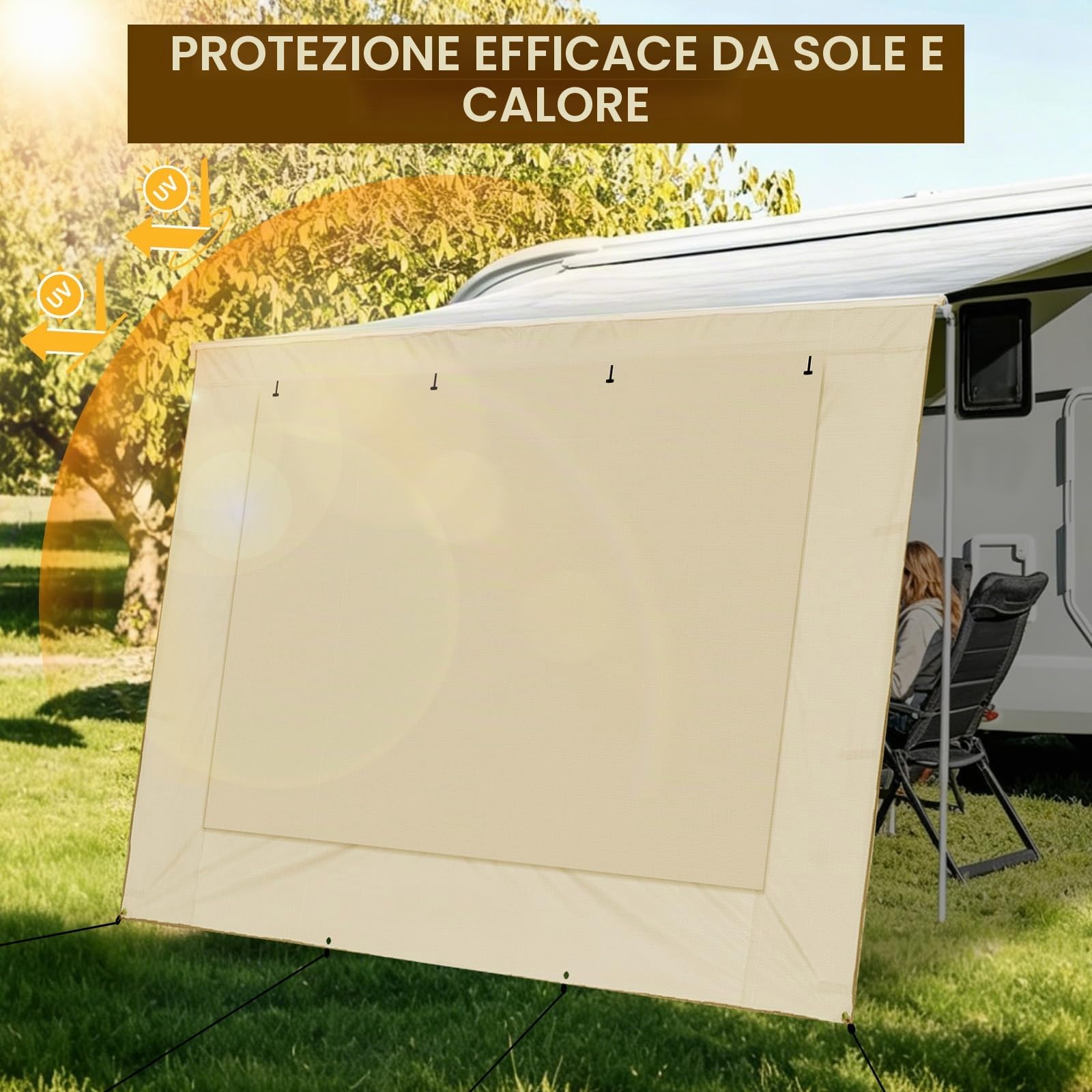 Protezione Solare per Camper Parete Frontale 2X3,7m, Tenda Universale