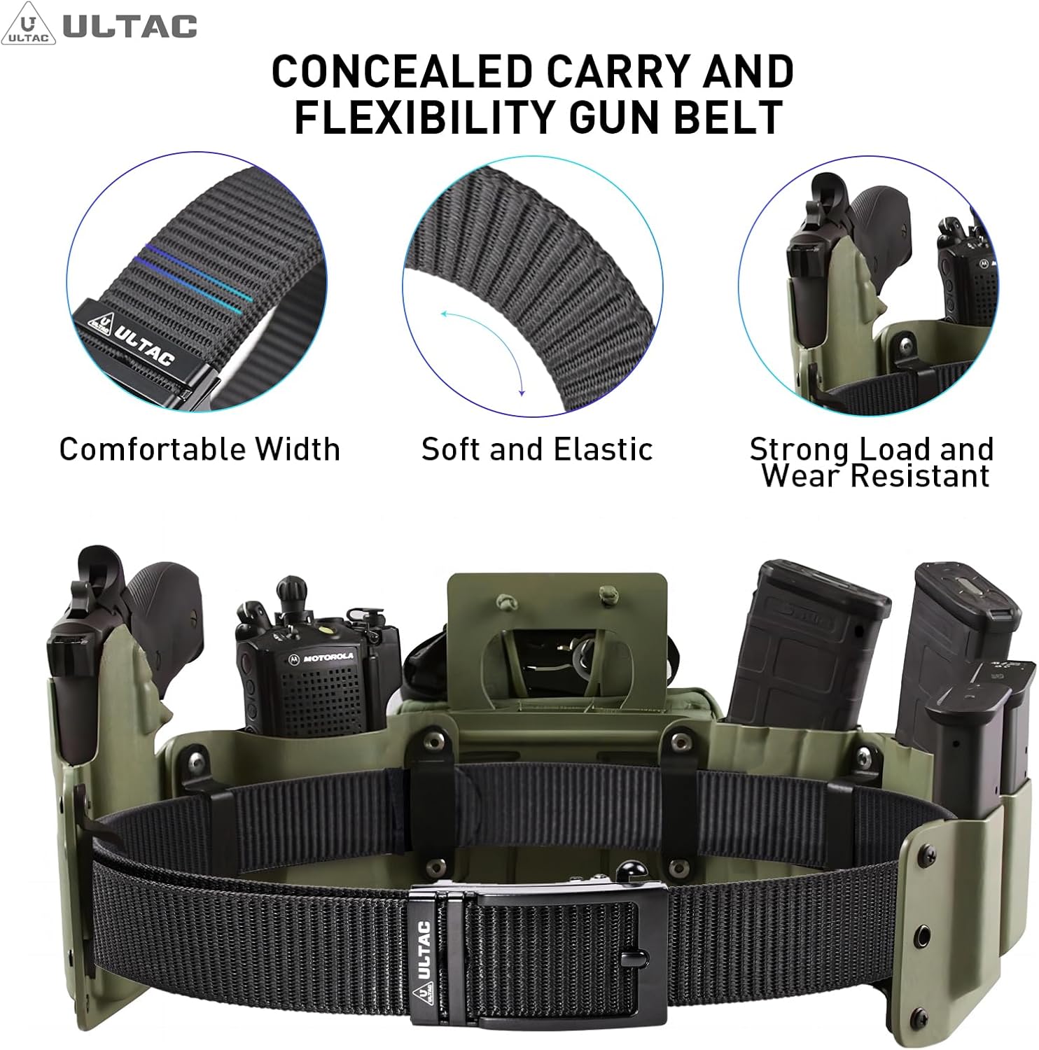 Concealed Carry Belt for Men,Ratchet Tactical Gun Belt-Nylon EDC CCW Work Belt with Automatic Slide Buckle - Image 2