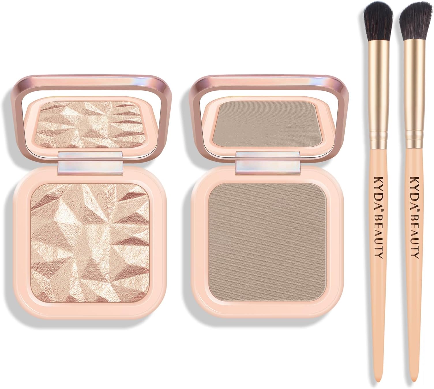 KYDA Baked Highlighter Contour Palette, Champagne Face Illuminator & Natural Matte Contour, Lasting Glow Face Sculpting Contouring Makeup, Buildable Shimmer Color, Sun Glow & Taupe