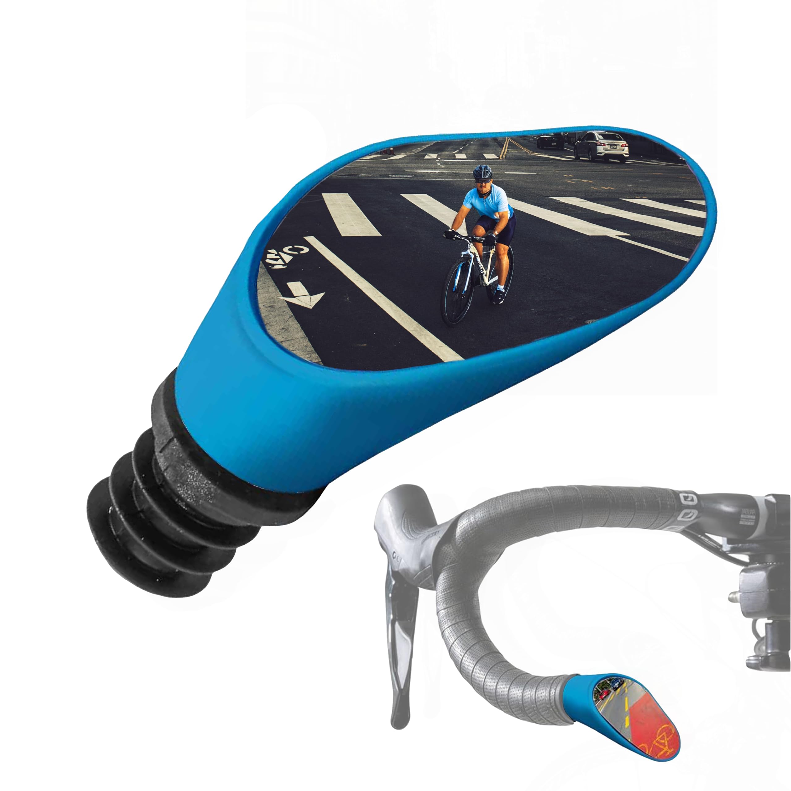Racing Bike Rear View Mirror - Lightweight, Fully-Adjustable, & Vibration-Free Convex Mirror With 9 Layer Chrome Coating & Shockproof Abs Shell For 20 Mm Diameter Drop Bars By Sprintech - Blue-image
