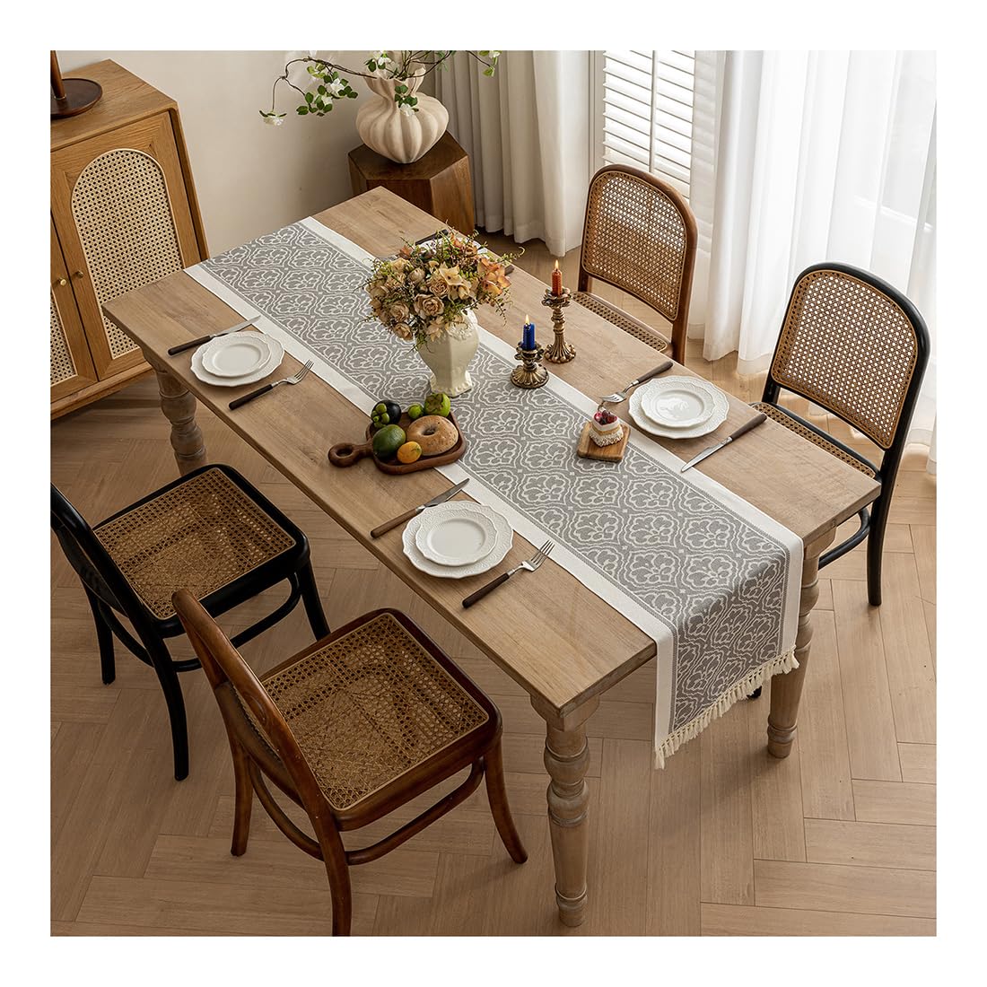NIUSABOU Kitchen Dining TableDecoration, Farmhouse Table Runner Coffee Cover Multicolor Multiple Sizes(Gray-a,35x210cm(13.7x82.6in))