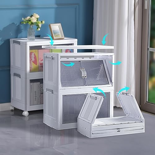 Miniatura 3 de MOPUP Contenedores de almacenamiento apilables con tapas, contenedores de almacenamiento de plástico de 66 cuartos con puertas y ruedas,